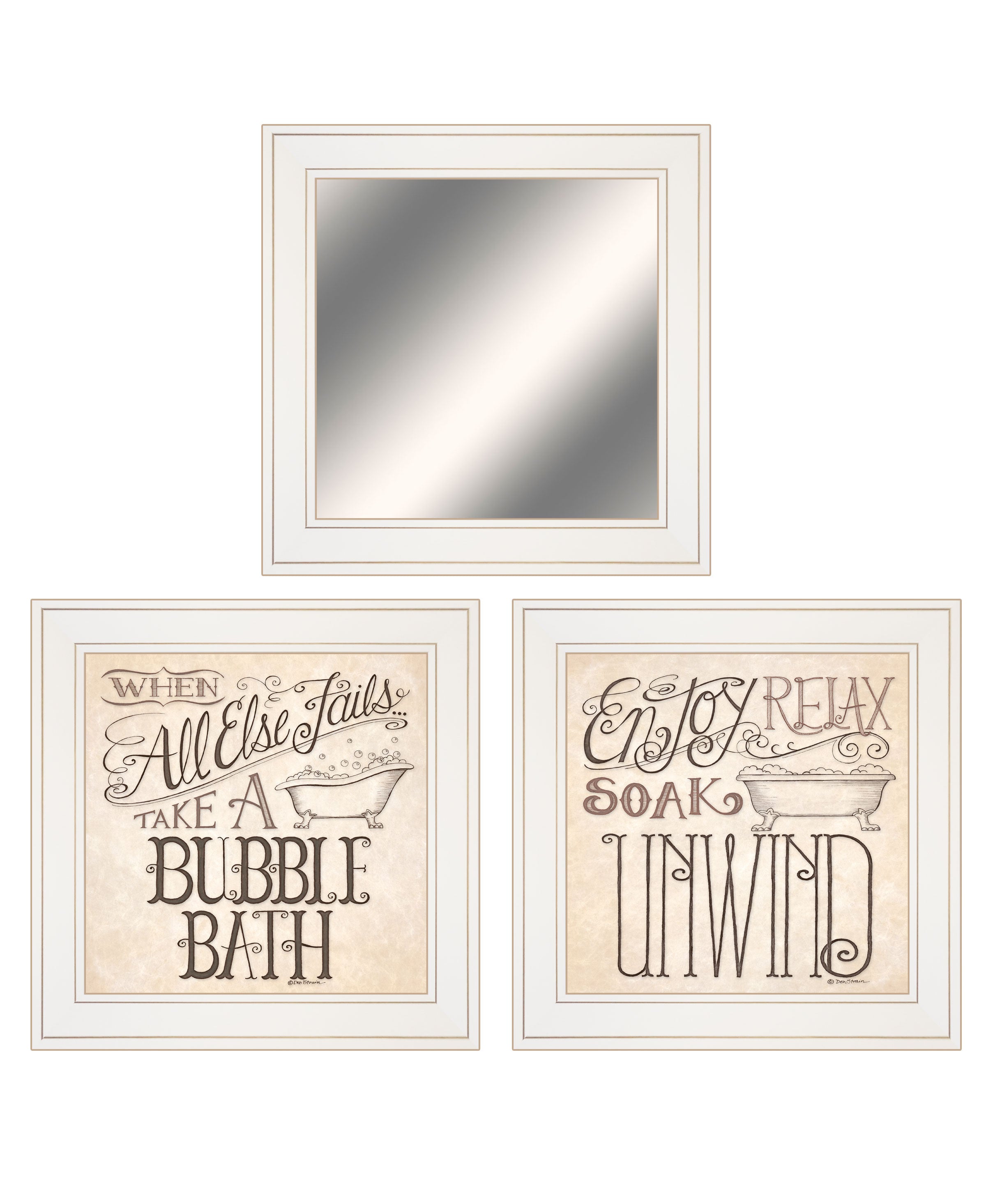 "Soak & Unwind" 3-Piece Vignette By Deb Strain, Ready to Hang Framed Print, White Frame--1