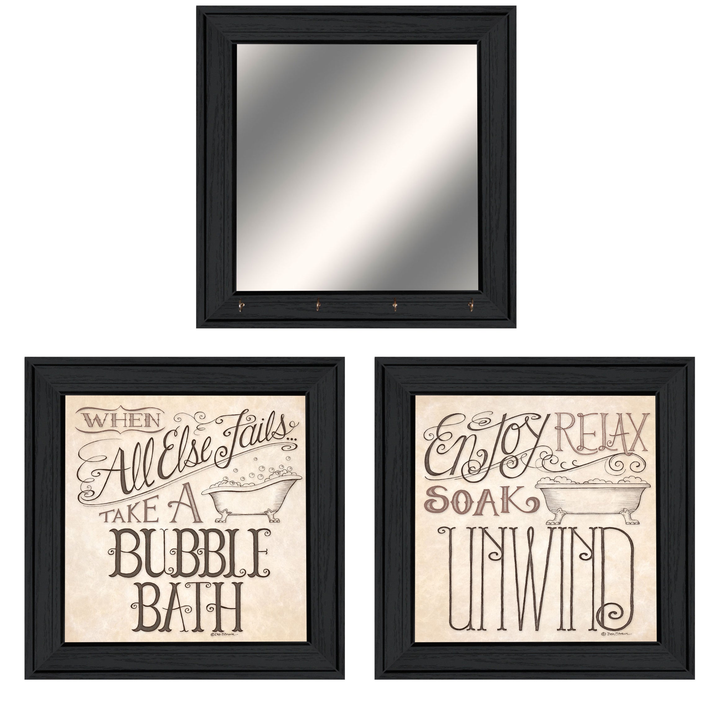 "Soak & Unwind" 3-Piece Vignette By Deb Strain, Ready to Hang Framed Print, Black Frame--1