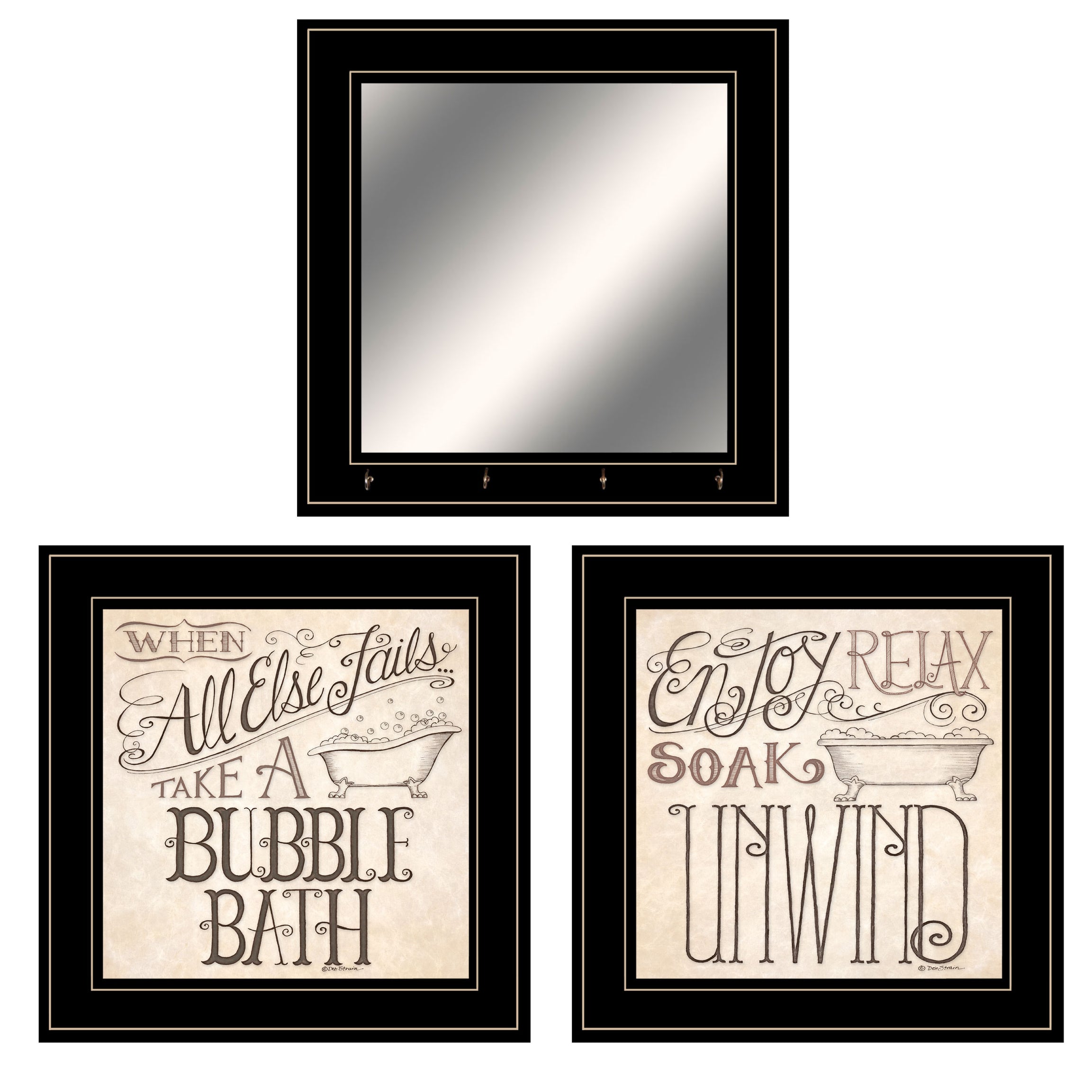 "Soak & Unwind" 3-Piece Vignette By Deb Strain, Ready to Hang Framed Print, Black Frame--1