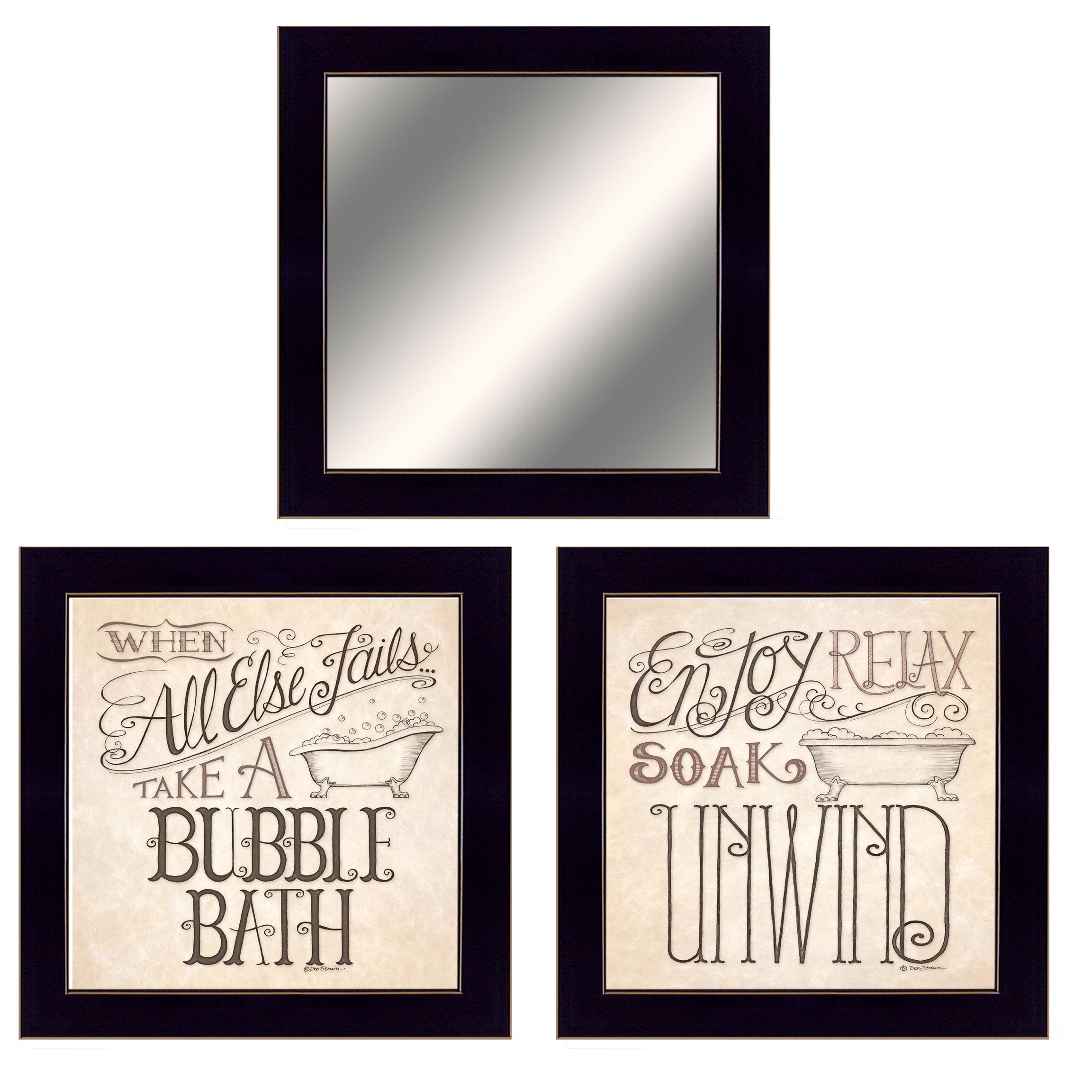 "Soak & Unwind" 3-Piece Vignette By Deb Strain, Ready to Hang Framed Print, Black Frame--1