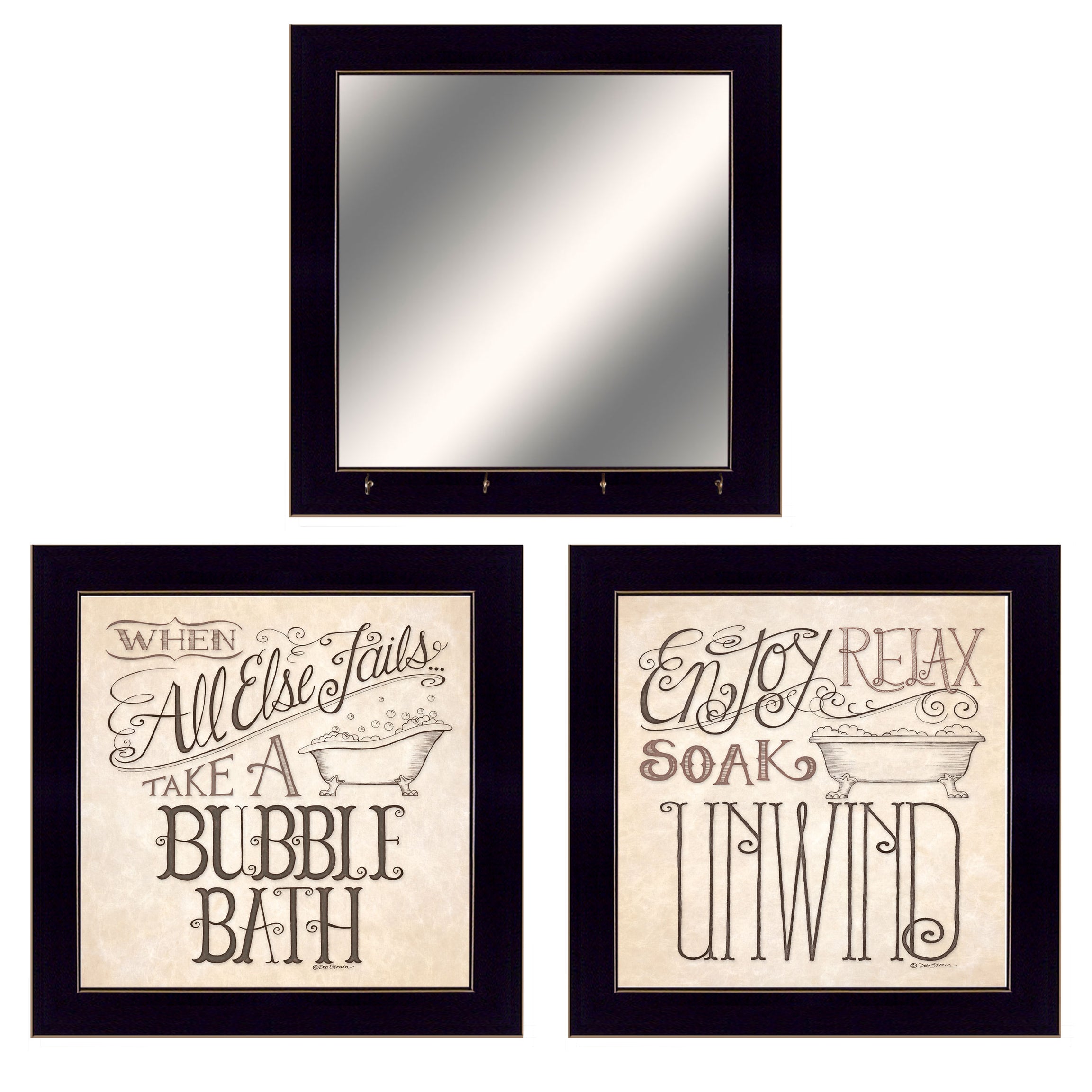 "Soak & Unwind" 3-Piece Vignette By Deb Strain, Ready to Hang Framed Print, Black Frame--1