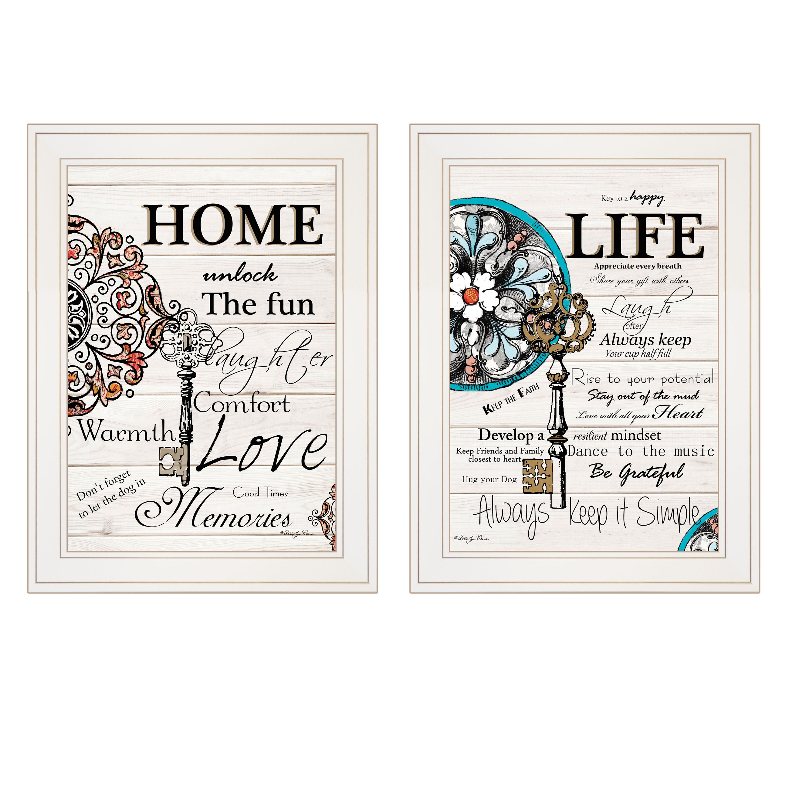 "Life / Home" 2-Piece Vignette by Robin-Lee Vieira, White Frame--1