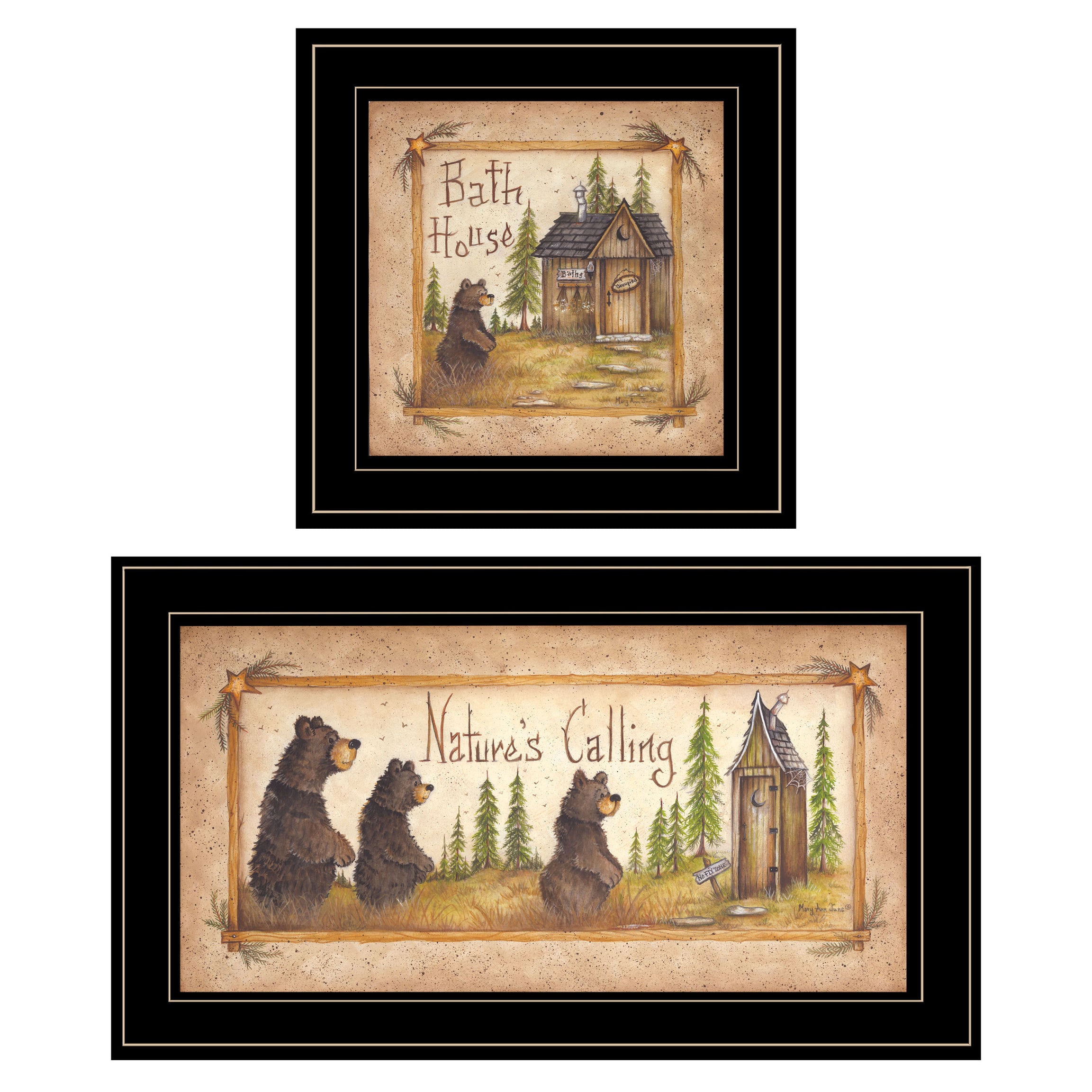 "Natures / Bath" 2-Piece Vignette by Mary Ann June, Black Frame--1