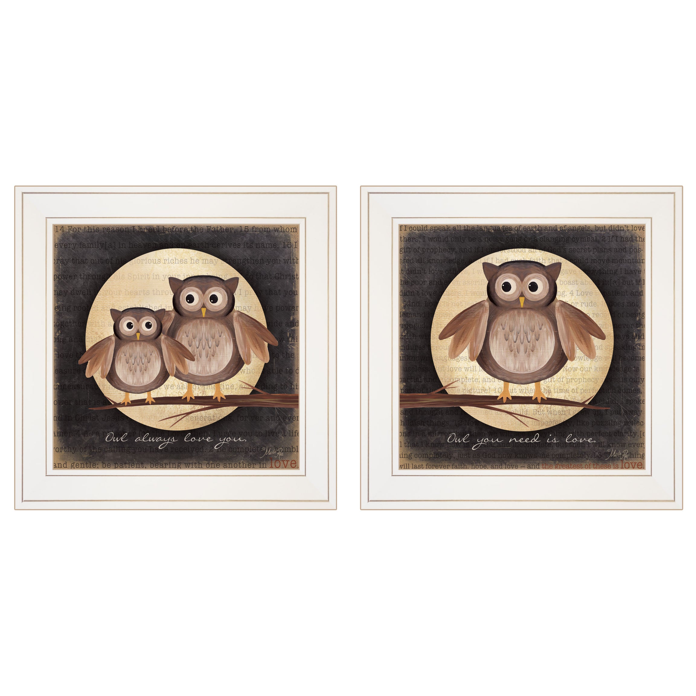 "Owl Always Love & Need You" 2-Piece Vignette by Marla Rae, White Frame--1