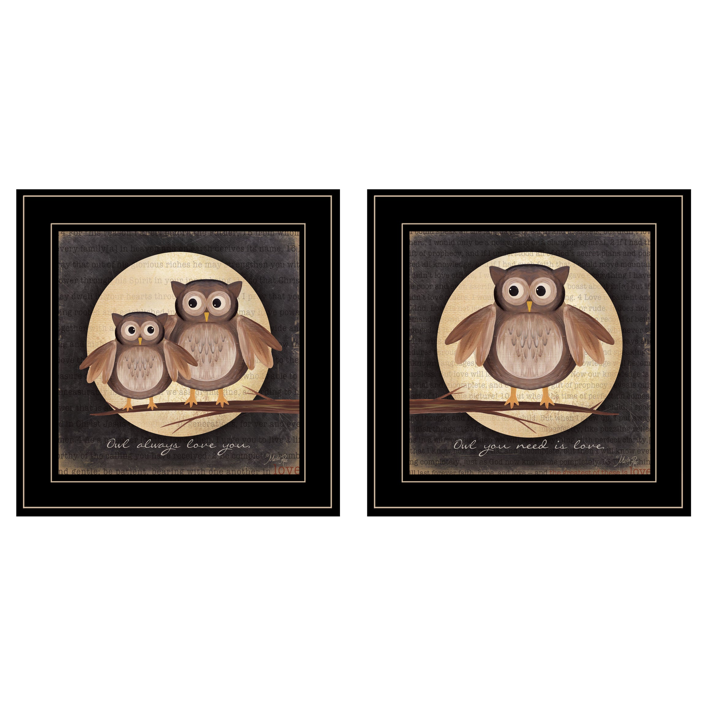 "Owl Always Love & Need You" 2-Piece Vignette by Marla Rae, Black Frame--1