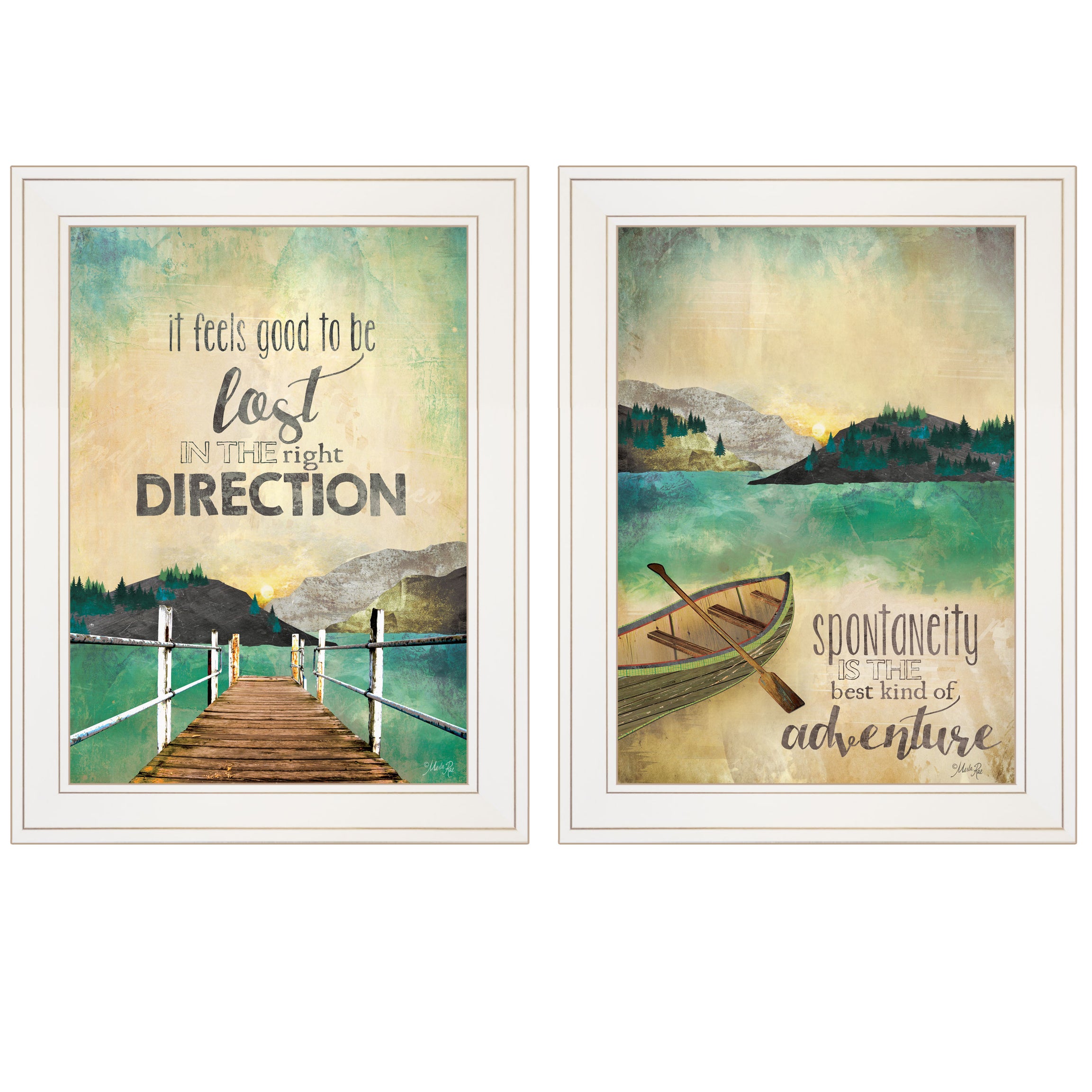 "Right Direction / Adventure" 2-Piece Vignette by Marla Rae, White Frame--1