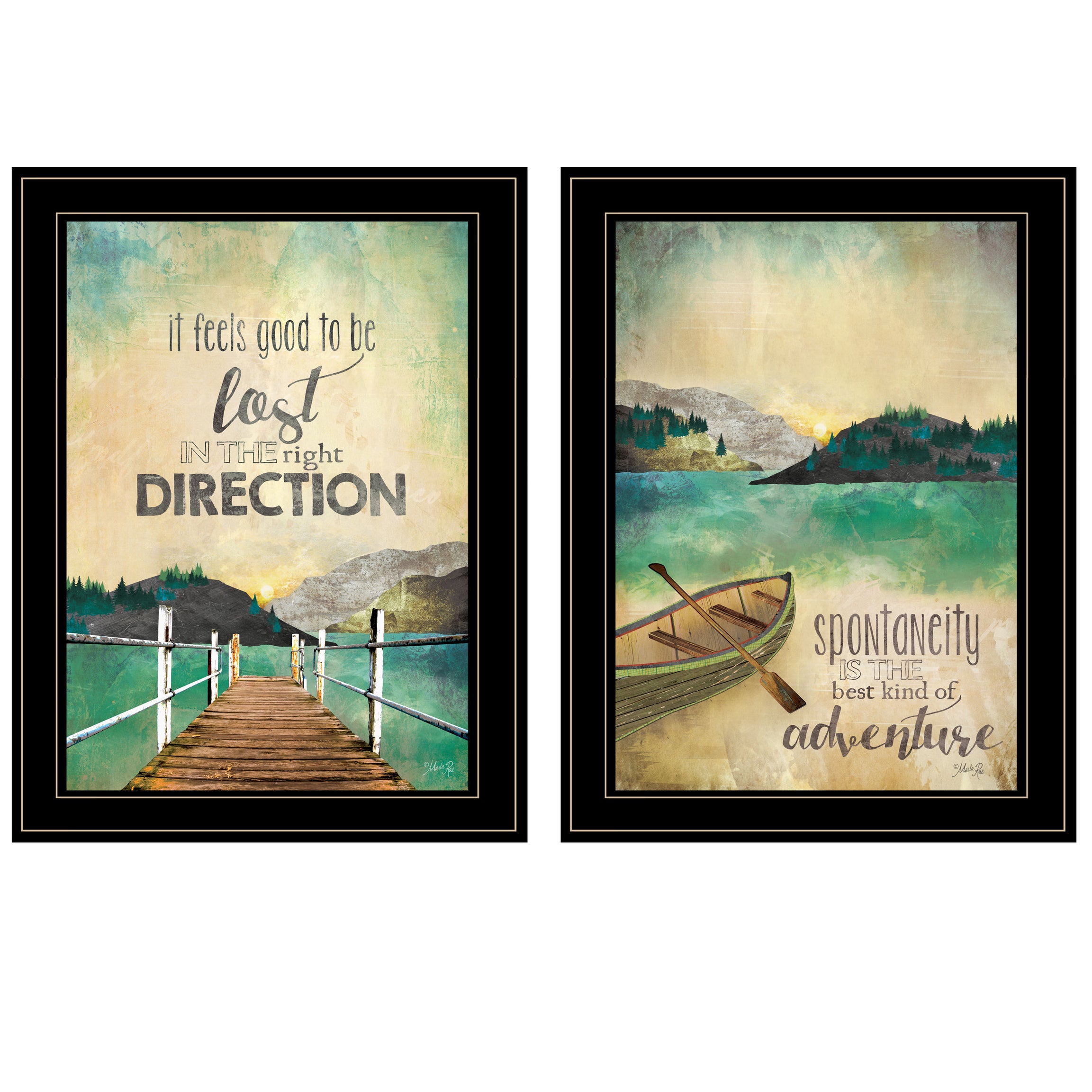 "Right Direction / Adventure" 2-Piece Vignette by Marla Rae, Black Frame--1