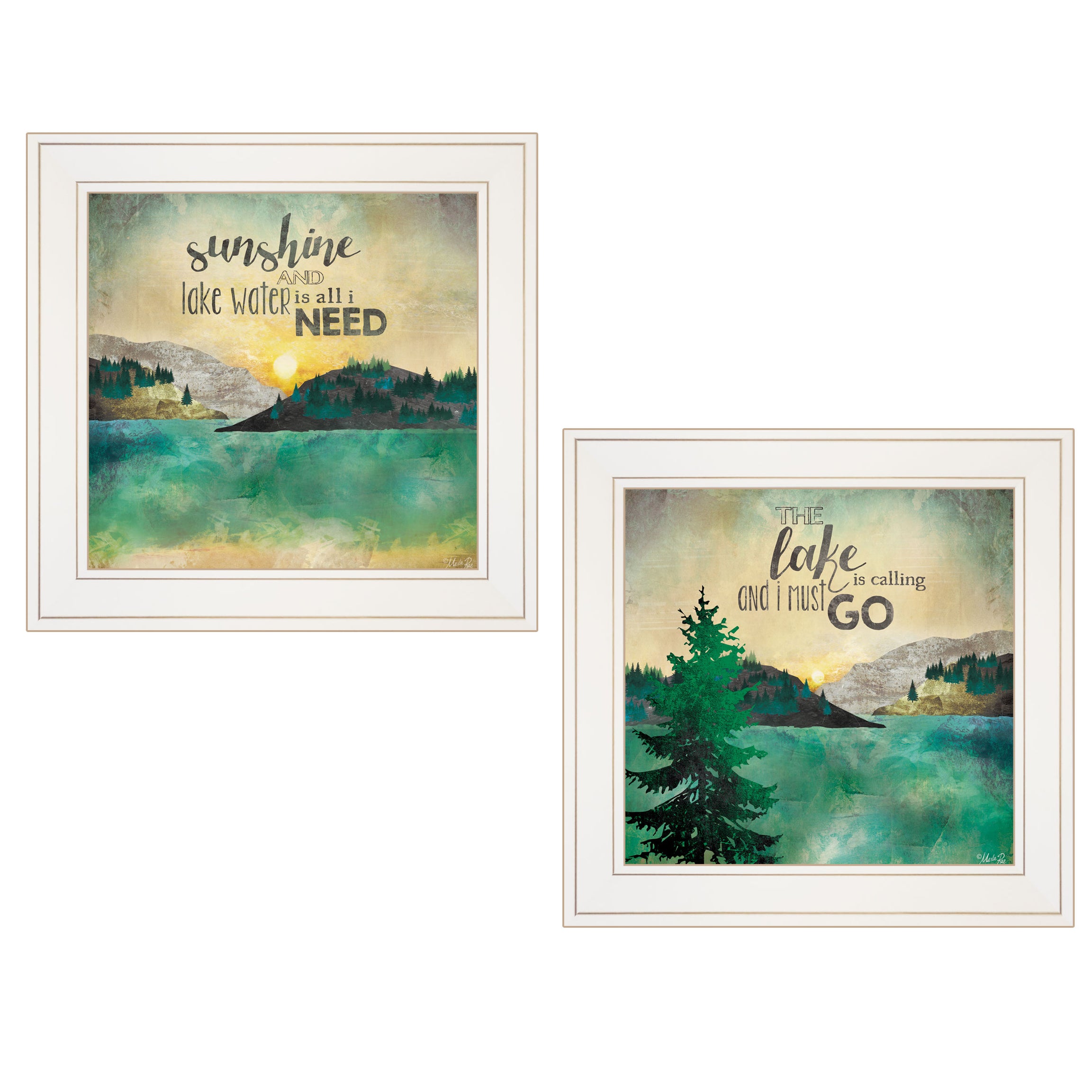 "Lake / Sunshine" 2-Piece Vignette by Marla Rae, White Frame--1