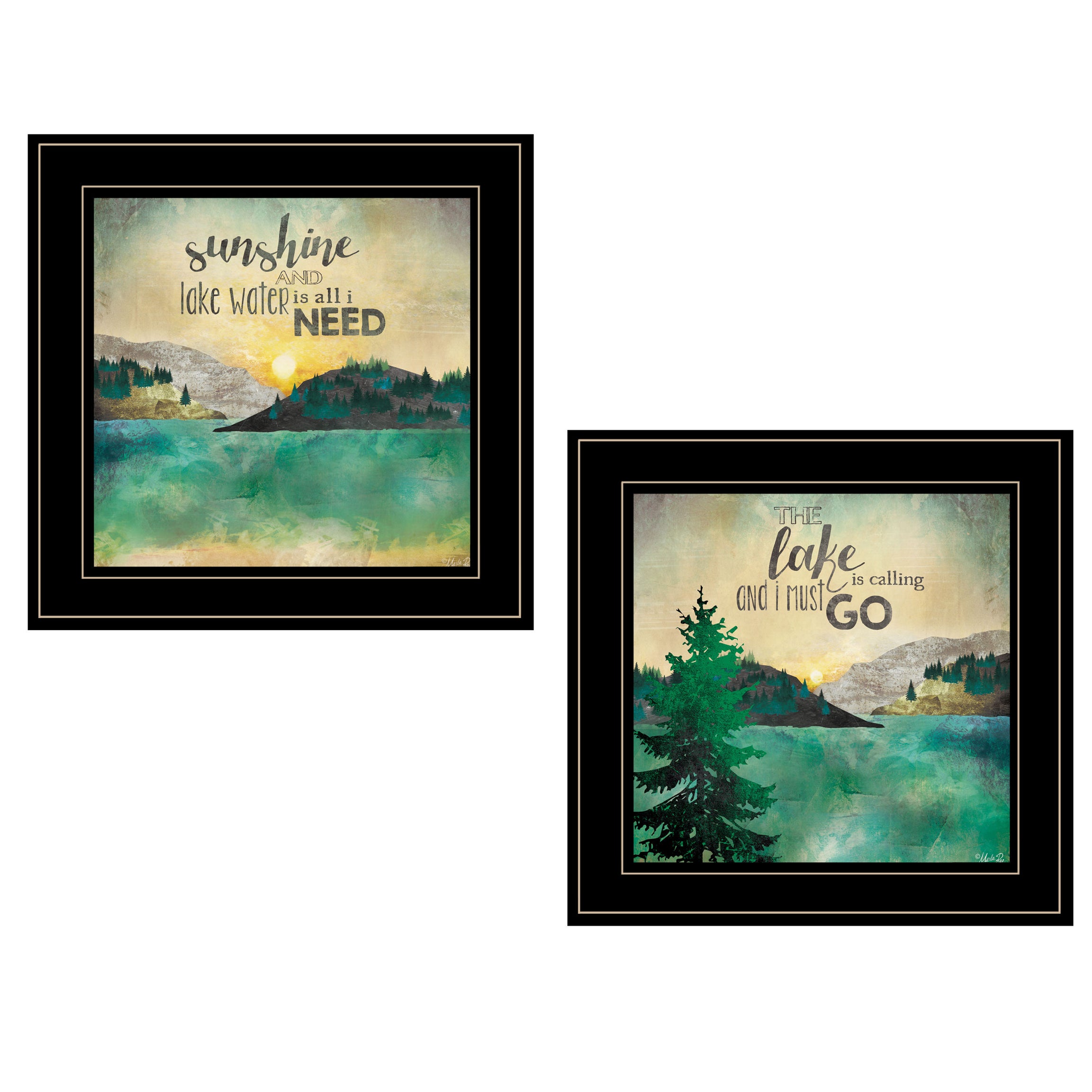 "Lake / Sunshine" 2-Piece Vignette by Marla Rae, Black Frame--1