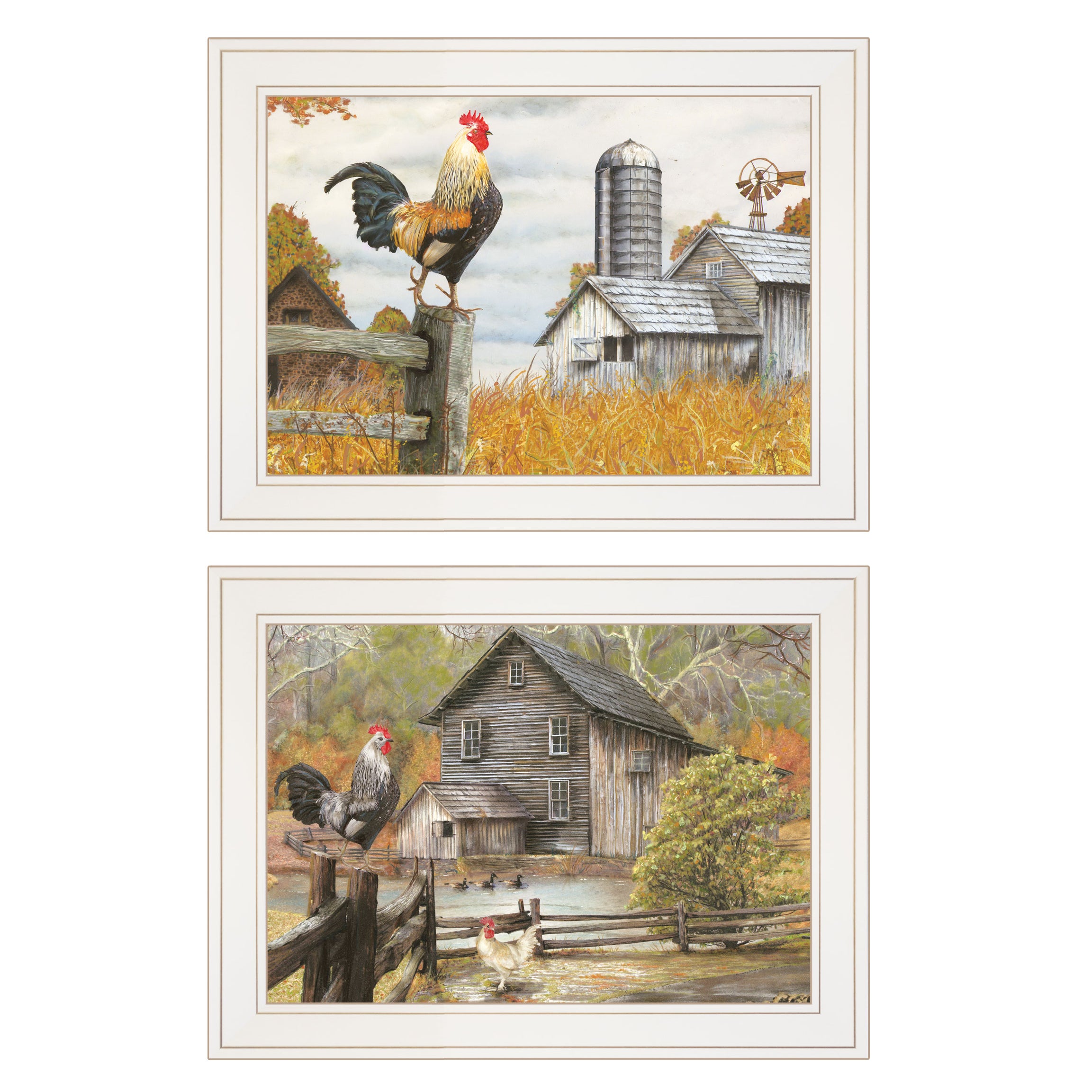 "Down on the Farm" 2-Piece Vignette by Ed Wargo, White Frame--1