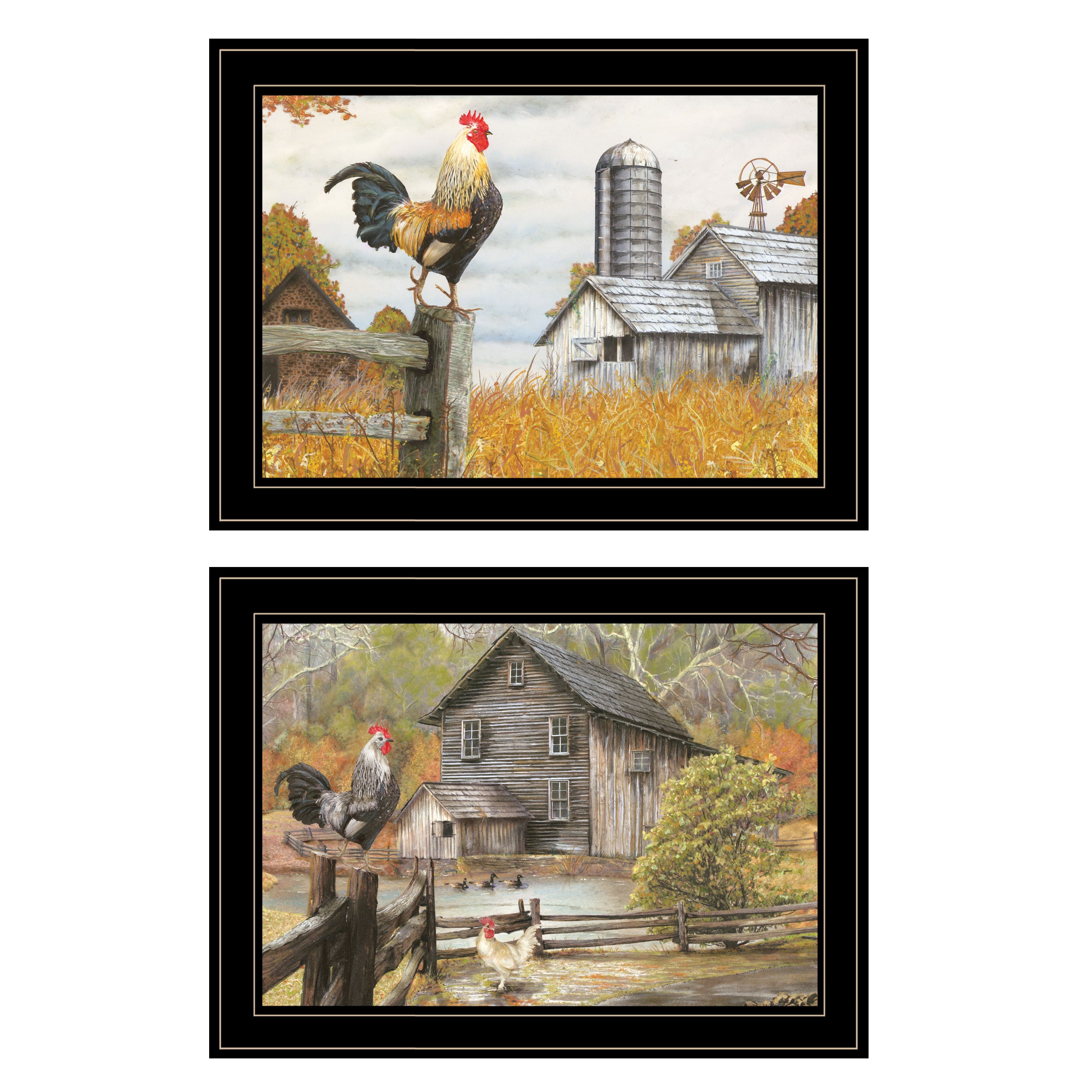 "Down on the Farm" 2-Piece Vignette by Ed Wargo, Black Frame--1