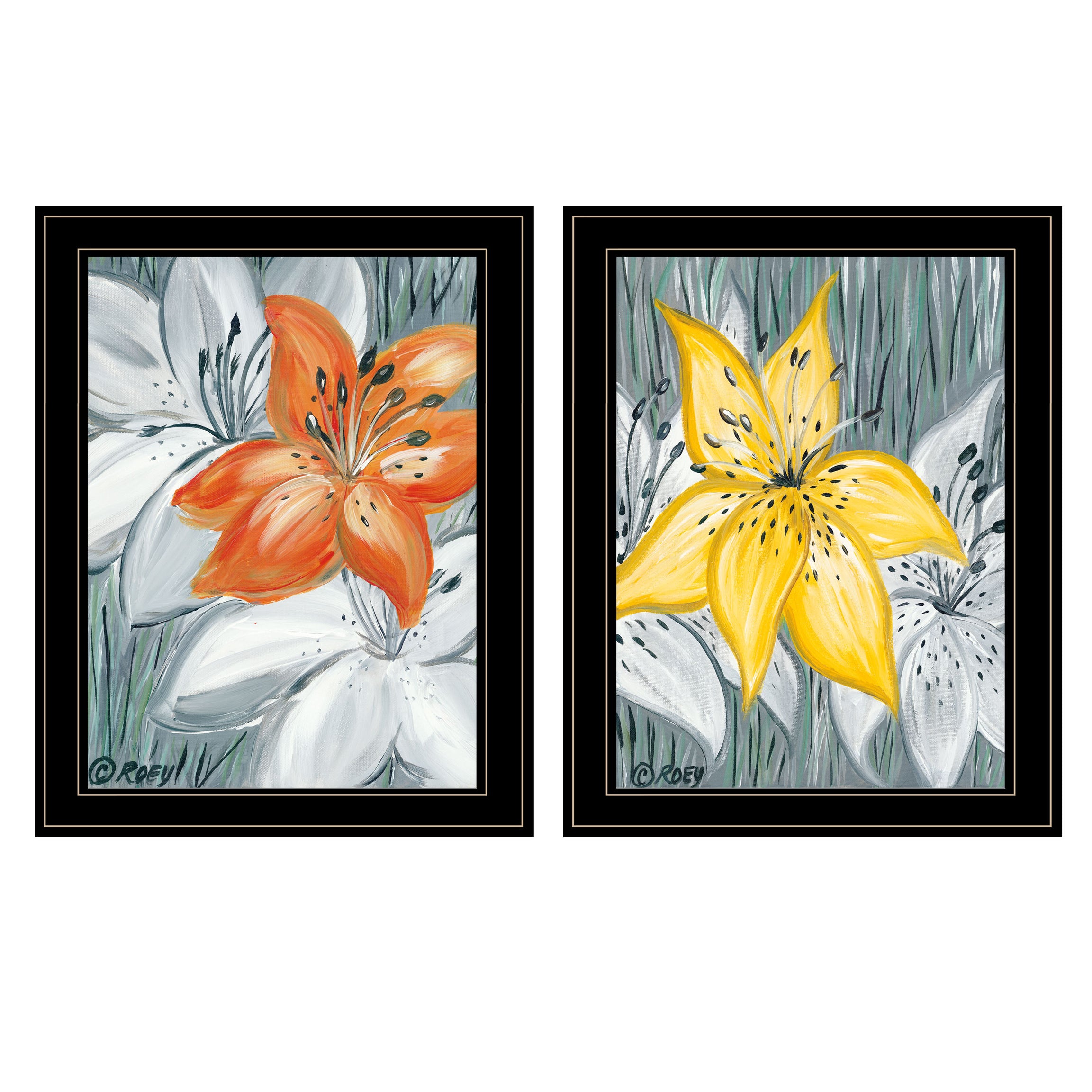 "Tiger Lilies" 2-Piece Vignette by Roey Ebert, Black Frame--1