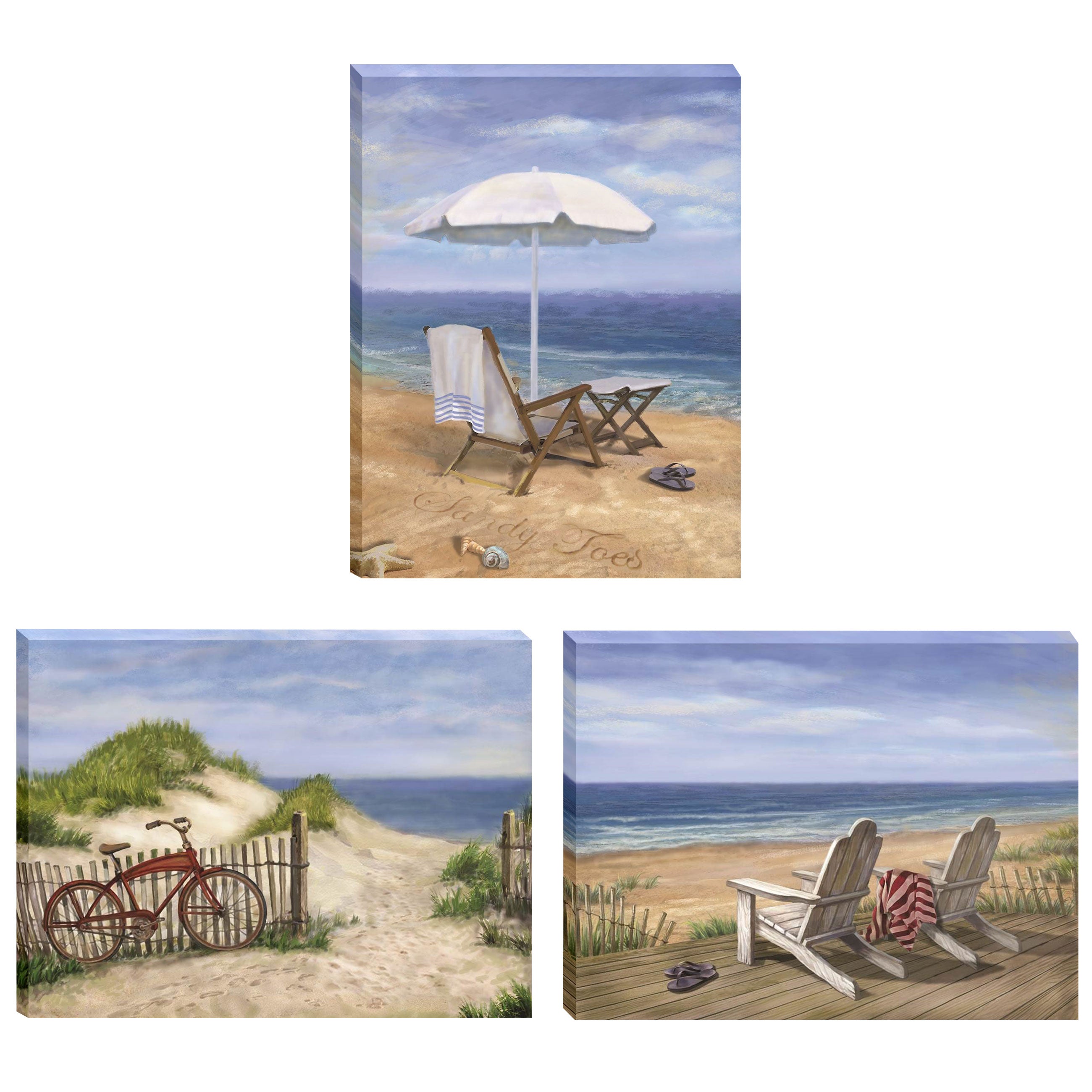 "Sand Beach Designs" 3-Piece Vignette by Opportunities, Gallery Wrap Canvas--1