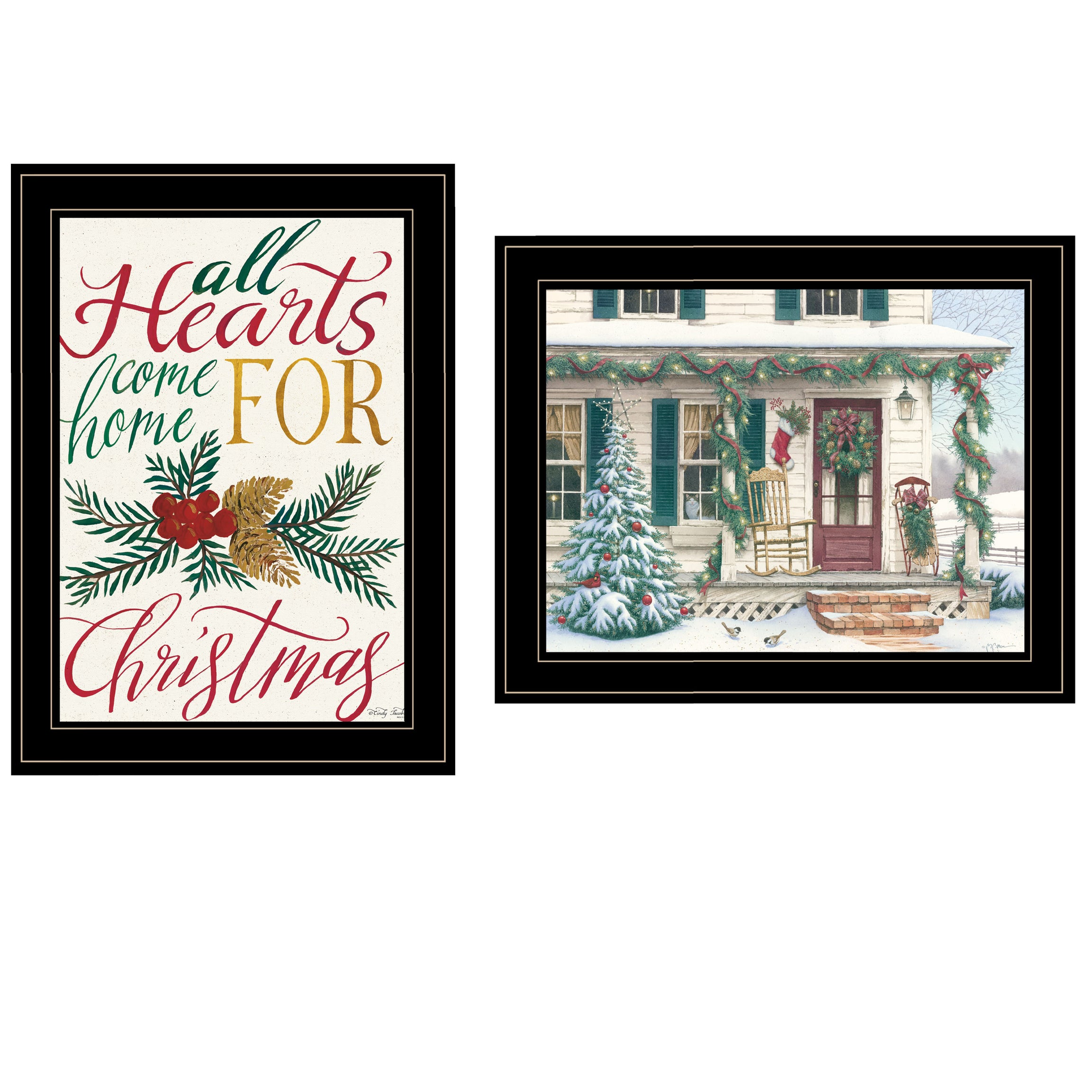 "Come Home for Christmas" 2-Piece Vignette by Cindy Jacobs and Richard Cowdrey, Black Frame--1