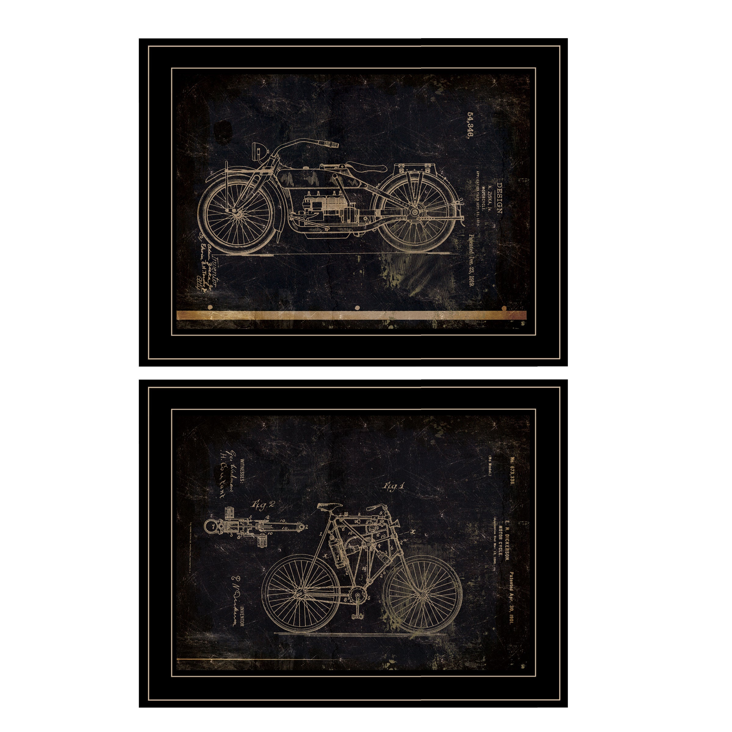 "Motor Bike Patent I & II"" 2-Piece Vignette by Cloverfield & Co, Black Frame--1