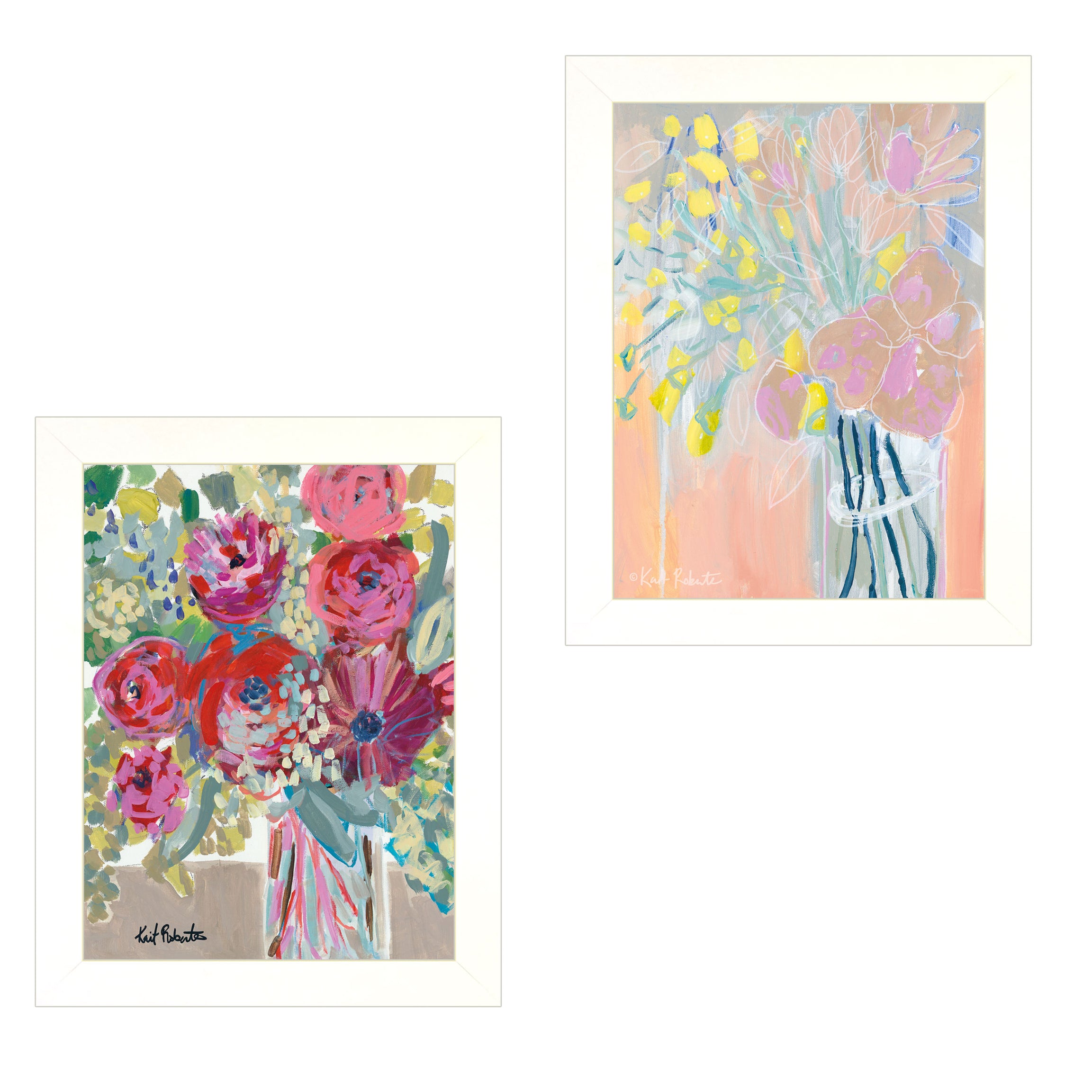 "Pastel Bouquets Maybe She's a Wildflower" 2-Piece Vignette by Kait Roberts, White Frame--1