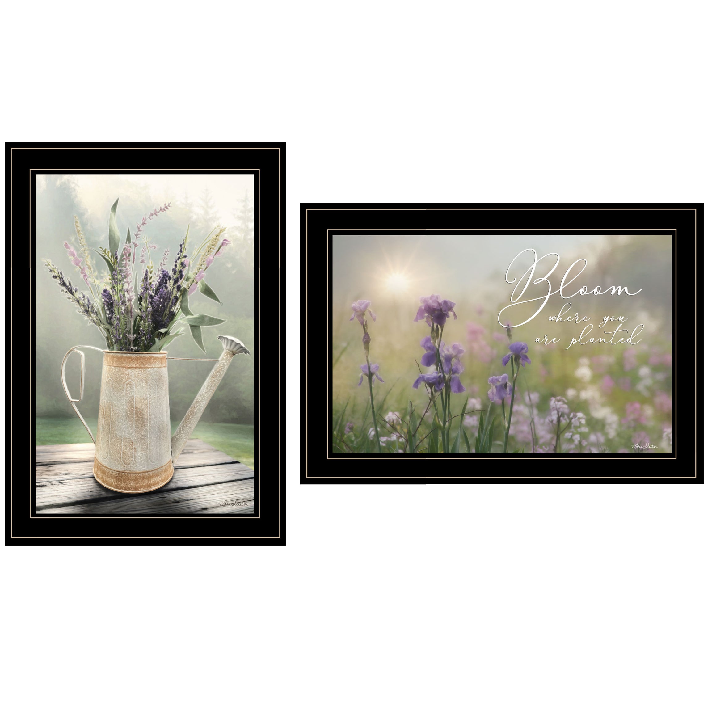 "Bloom Where You are Planted" 2-Piece Vignette by Artisan Lori Deiter, Ready to Hang Framed Print, Black Frame--1