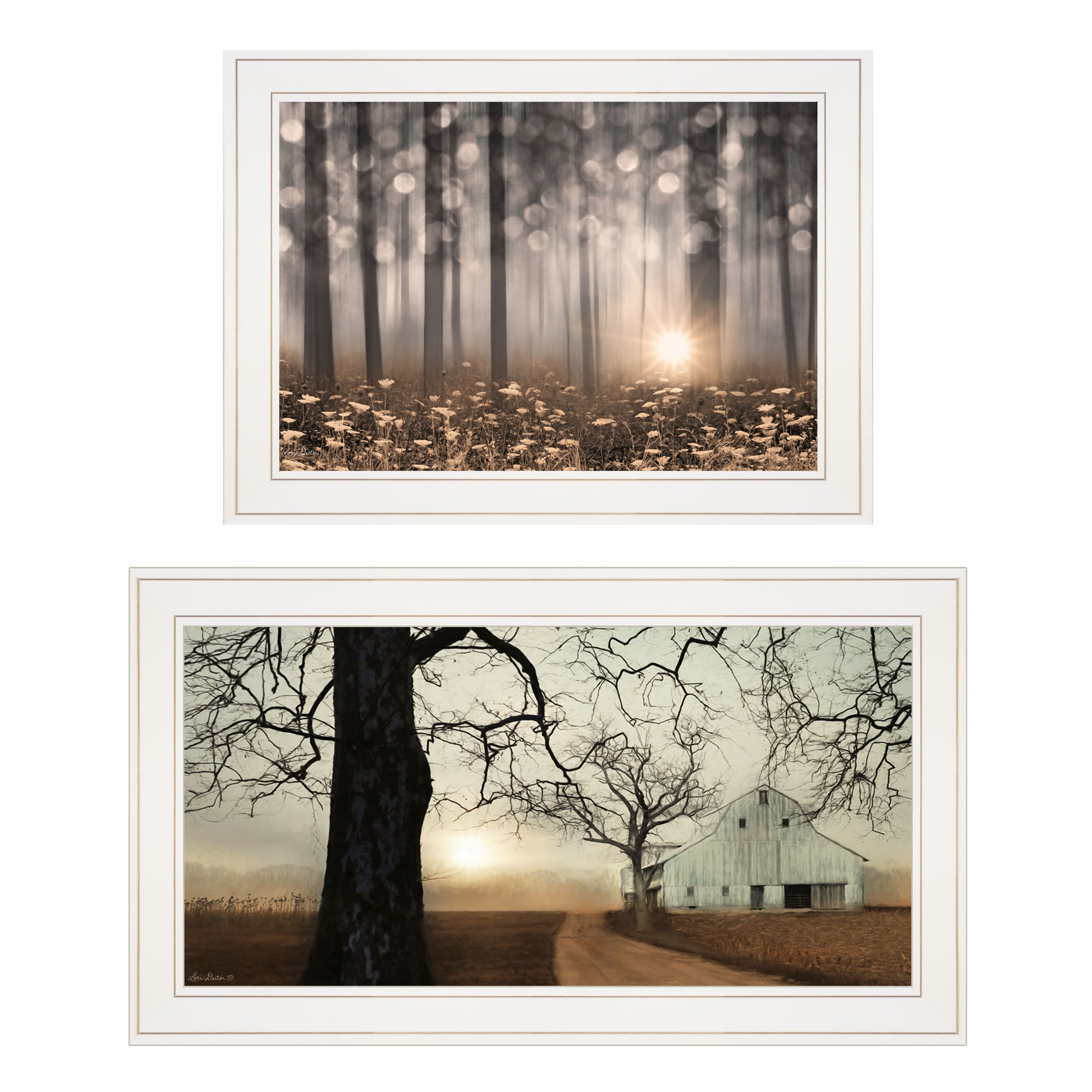 "Enchanted Sunrise" 2-Piece Vignette by Lori Deiter, White Frame--1