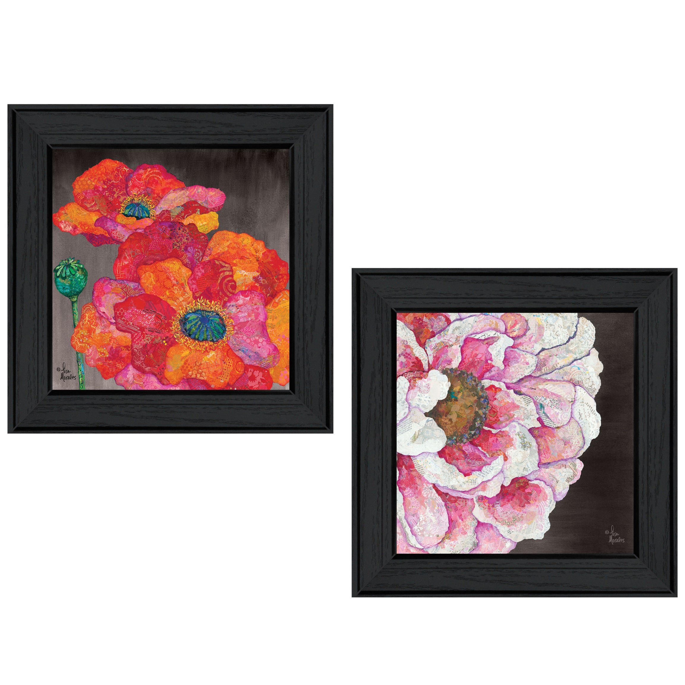 "Blooms on Black" 2-Piece Vignette by Lisa Morales, Black Frame--1