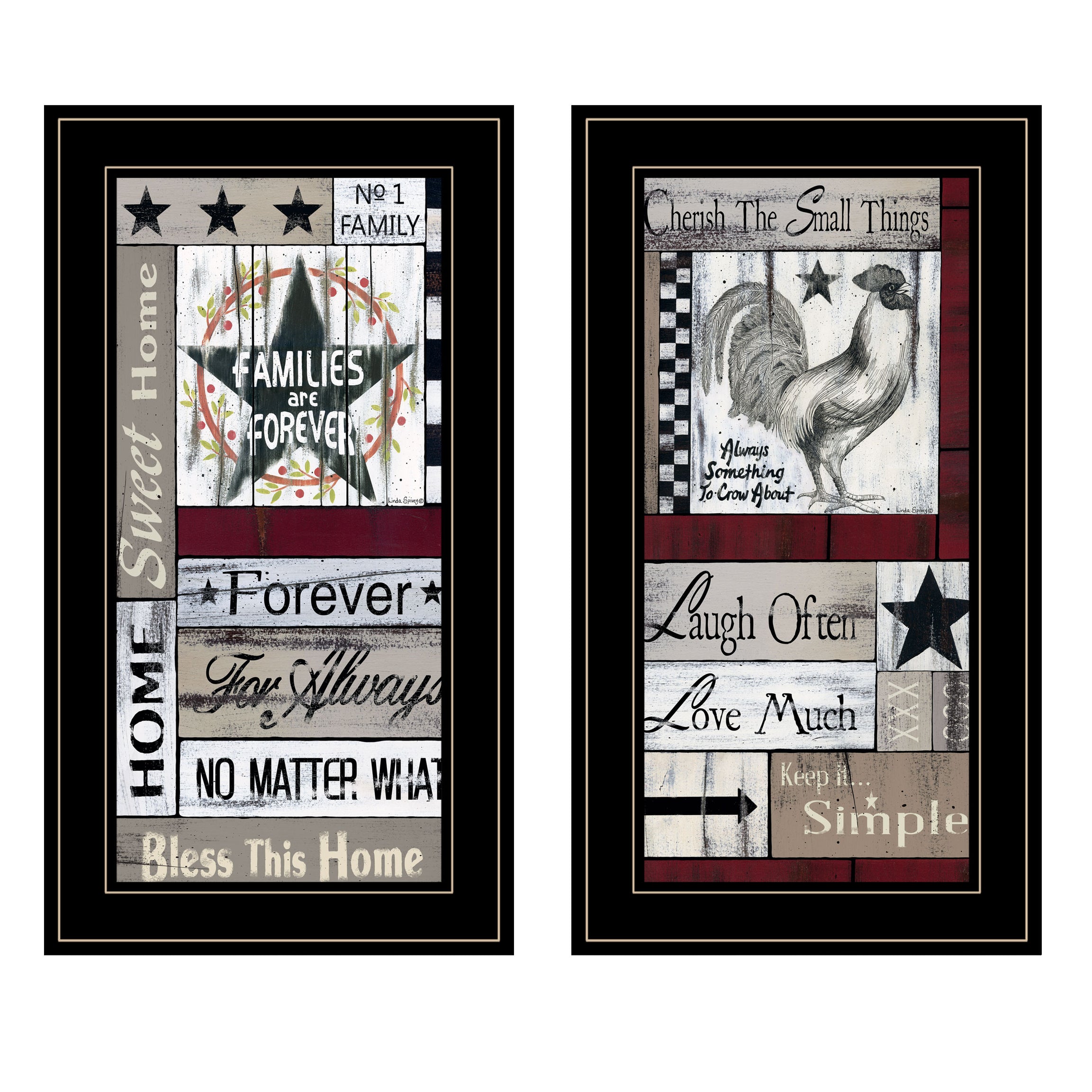 "Family Wisdom" 2-Piece Vignette by Linda Spivery, Ready to Hang Framed Print, Black Frame--1