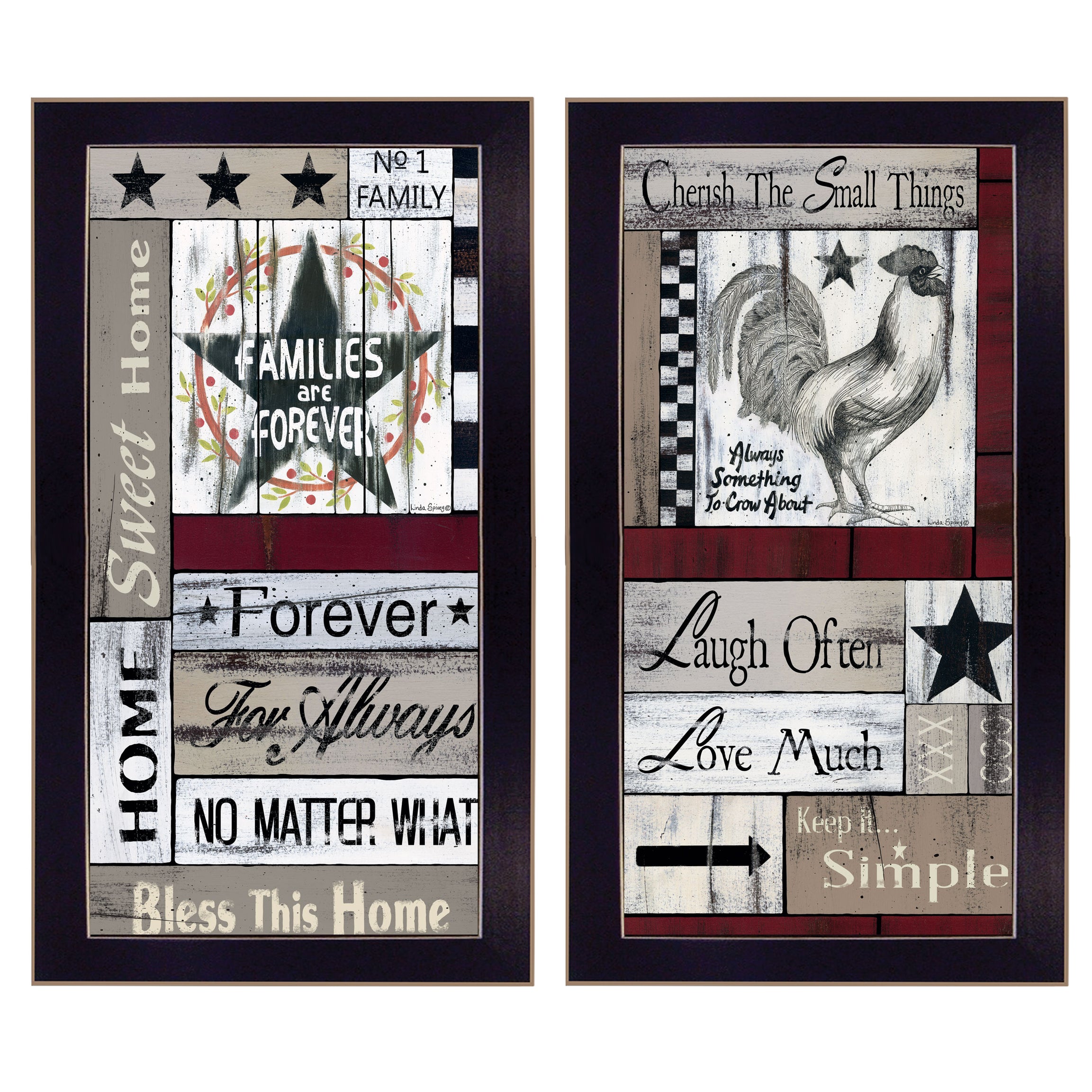 "Family Wisdom Cherish The Small things" 2-Piece Vignette by Linda Spivery, Black Frame--1