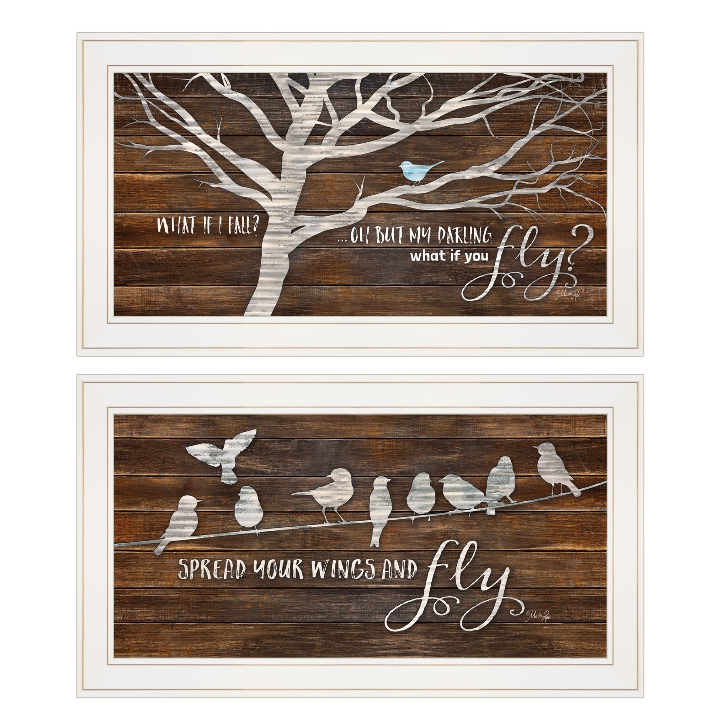 "Spread Your Wings" 2-Piece Vignette by Marla Rae, White Frame--1