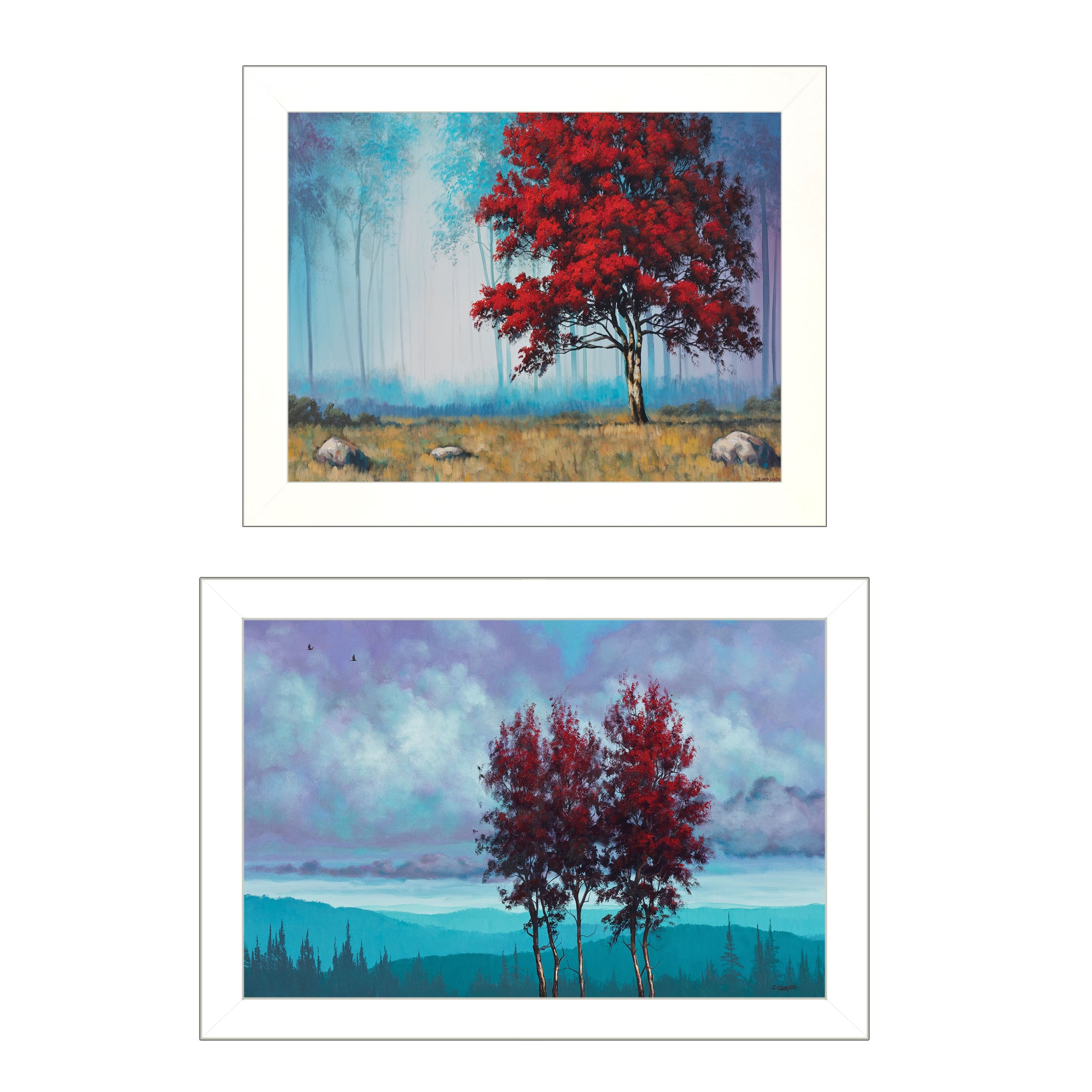 "Red Trees" 2-Piece Vignette by Tim Gagnon, White Frame--1