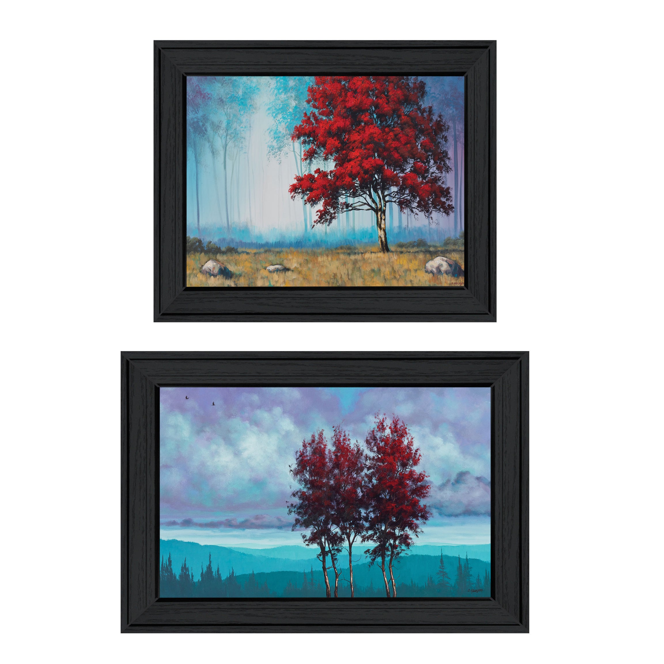 "Red Trees" 2-Piece Vignette by Tim Gagnon, Black Frame--1