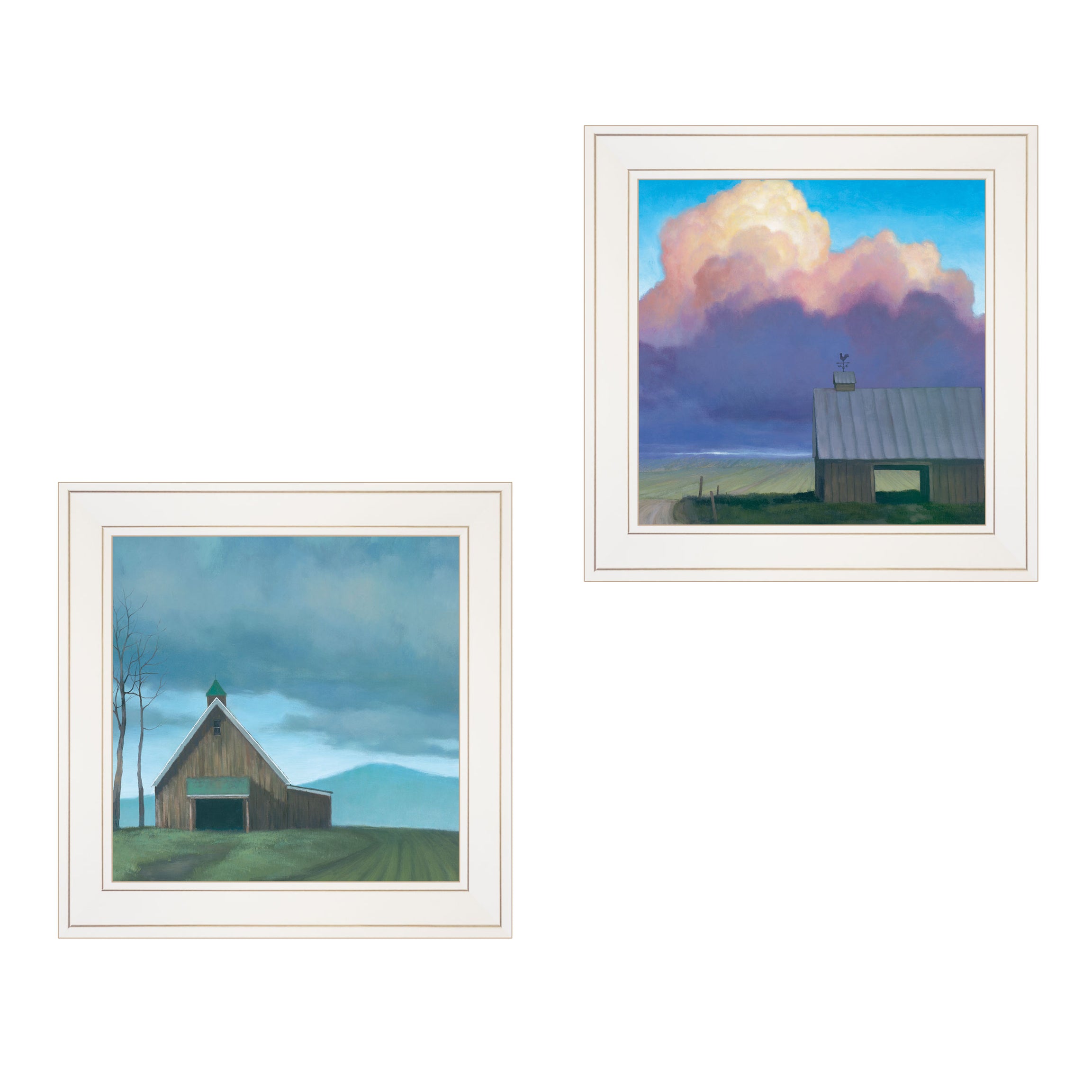 "Two Barnscapes" 2-Piece Vignette by Tim Gagnon, White Frame--1