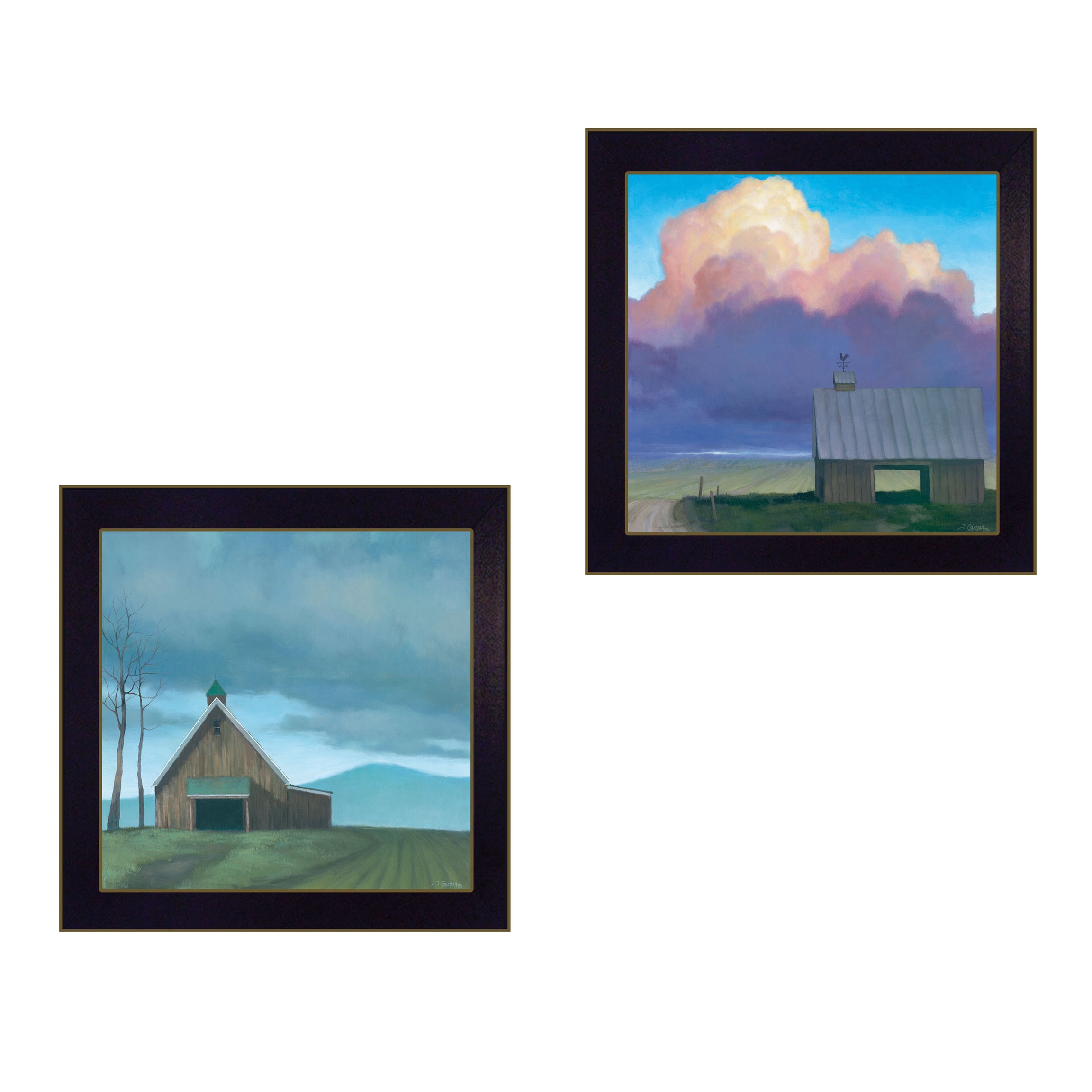 "Two Barnscapes" 2-Piece Vignette by Tim Gagnon, Black Frame--1