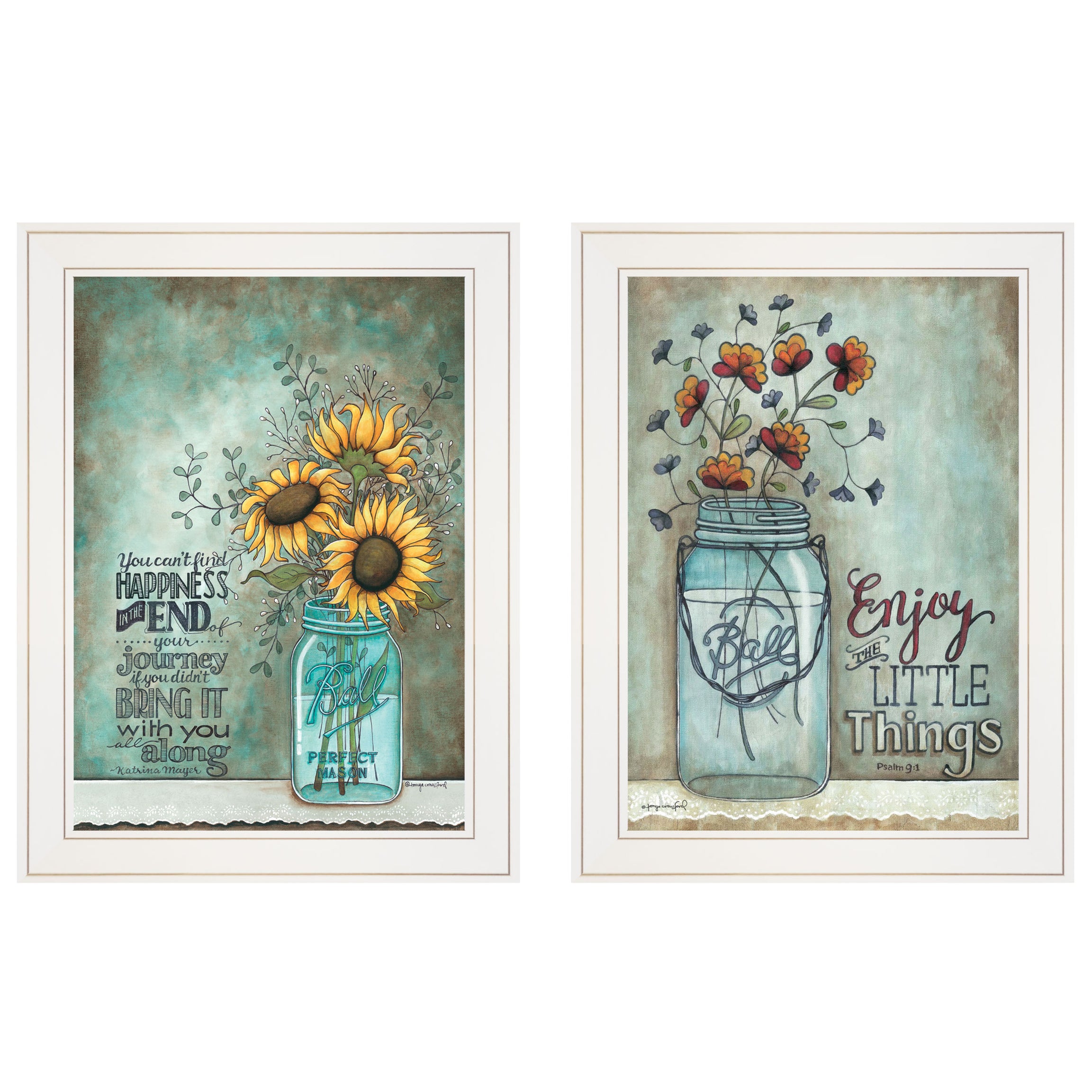 "Enjoy the Little Things/Happiness" 2-Piece Vignette by Tonya Crawford, White Frame--1