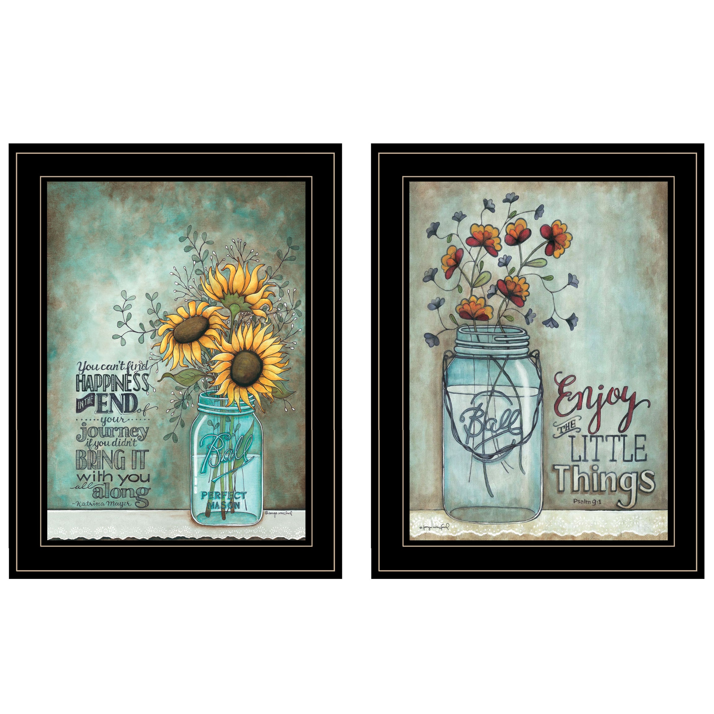 "Enjoy the Little Things/Happiness" 2-Piece Vignette by Tonya Crawford, Black Frame--1