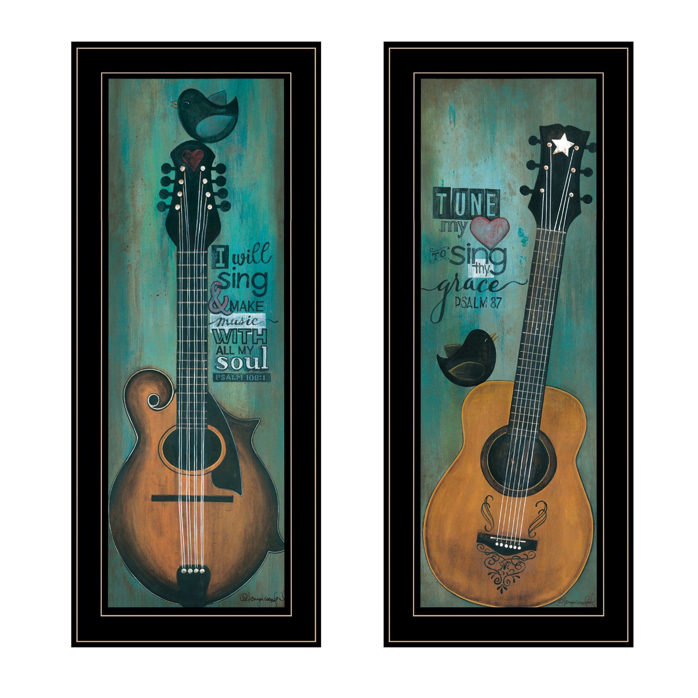 "Tune my Heart and I will Sing" 2-Piece Vignette by Tonya Crawford, Black Frame--1