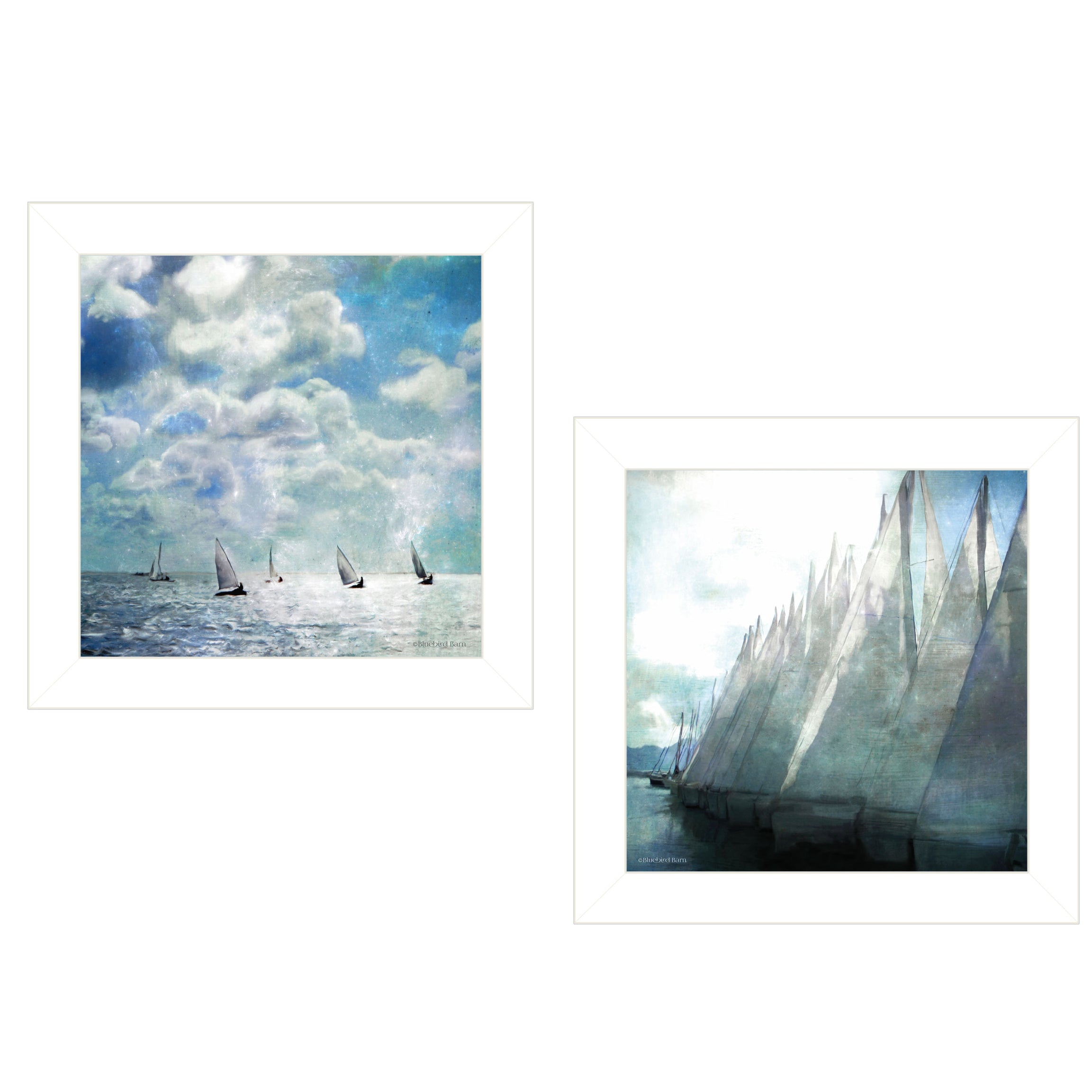 "Sailboat Marina" 2-Piece Vignette by Bluebird Barn, White Frame--1