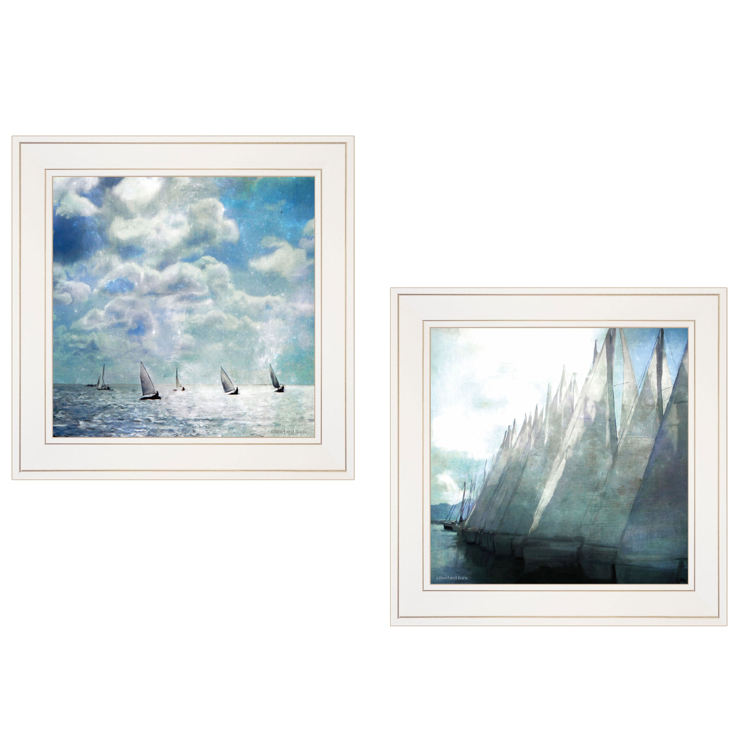 "Sailboat Marina" 2-Piece Vignette by Bluebird Barn, White Frame--1