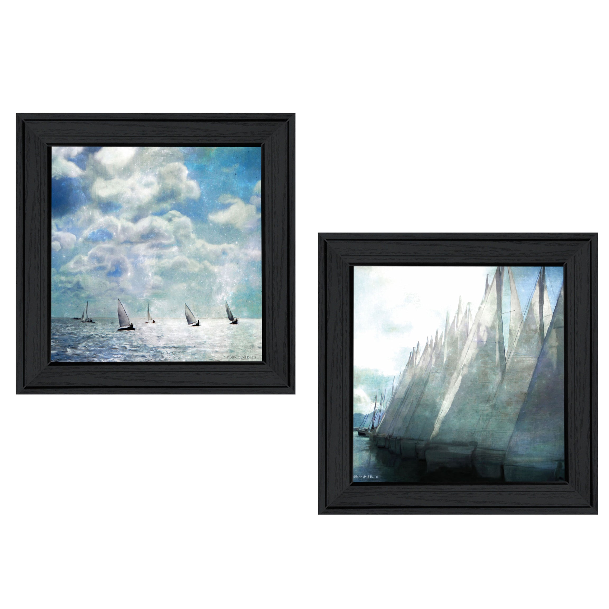 "Sailboat Marina" 2-Piece Vignette by Bluebird Barn, Black Frame--1