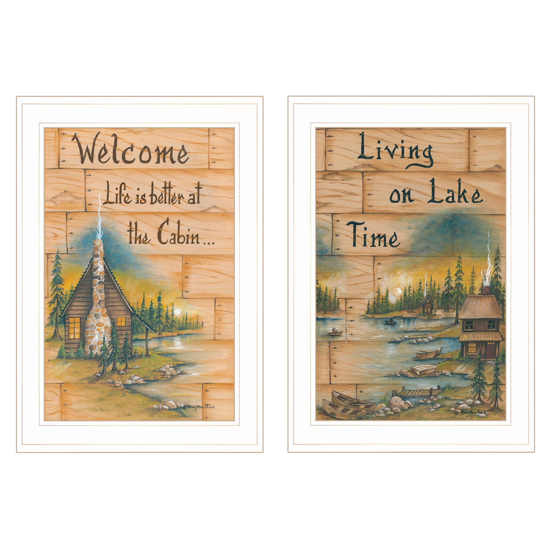 "Living on the Lake" 2-Piece Vignette by Mary June, White Frame--1