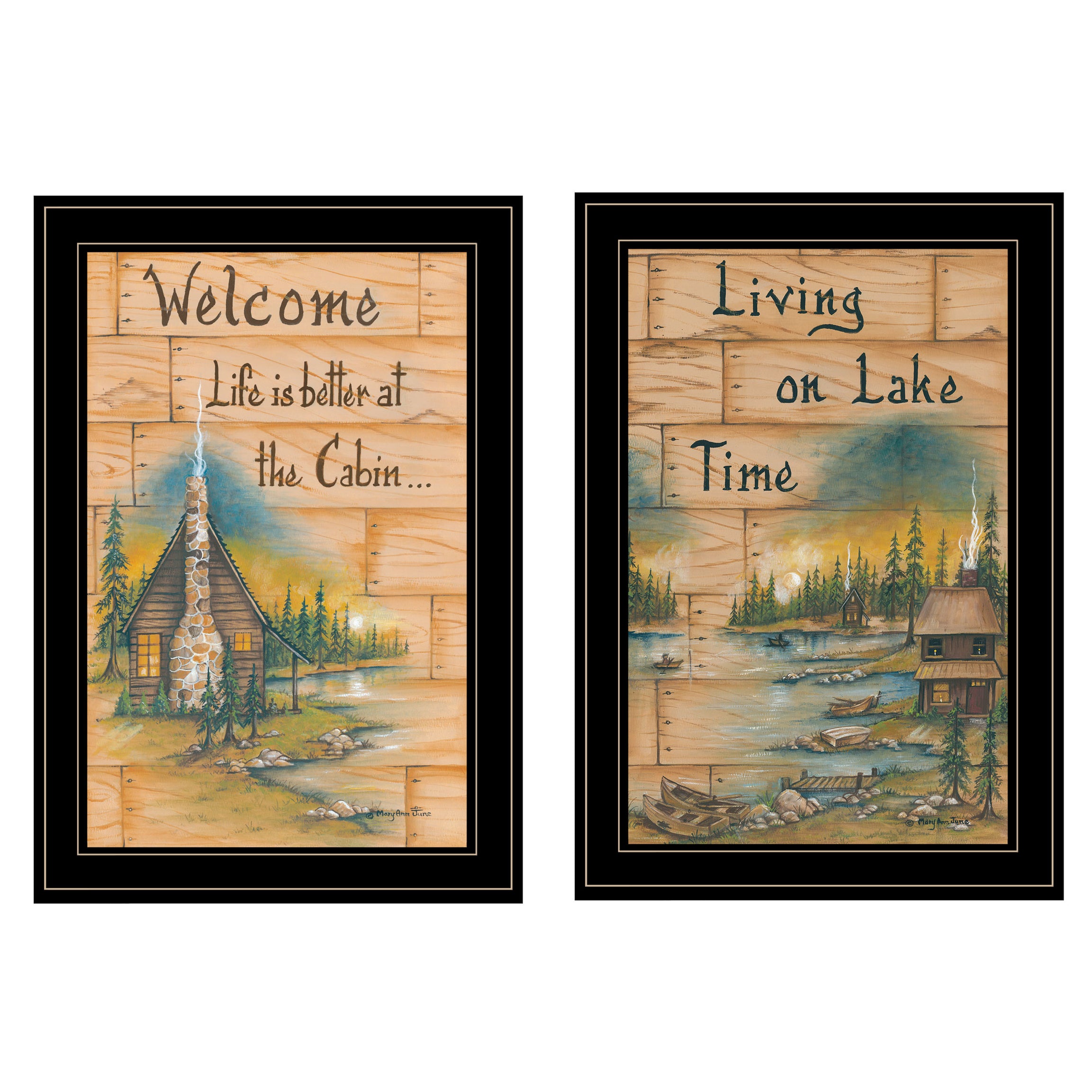 "Living on the Lake" 2-Piece Vignette by Mary June, Black Frame--1