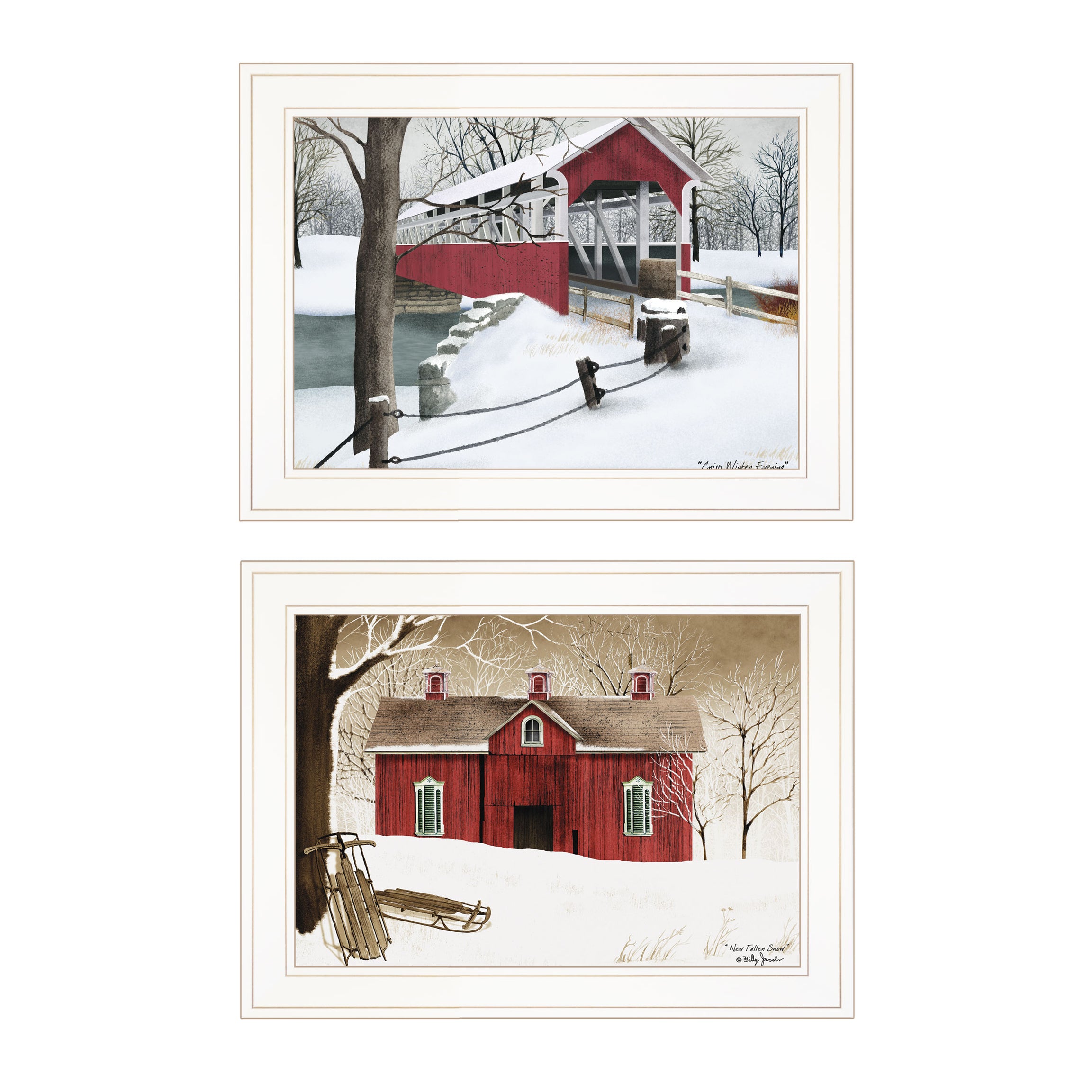 "Winter Evening" 2-Piece Vignette by Billy Jacobs, White Frame--1