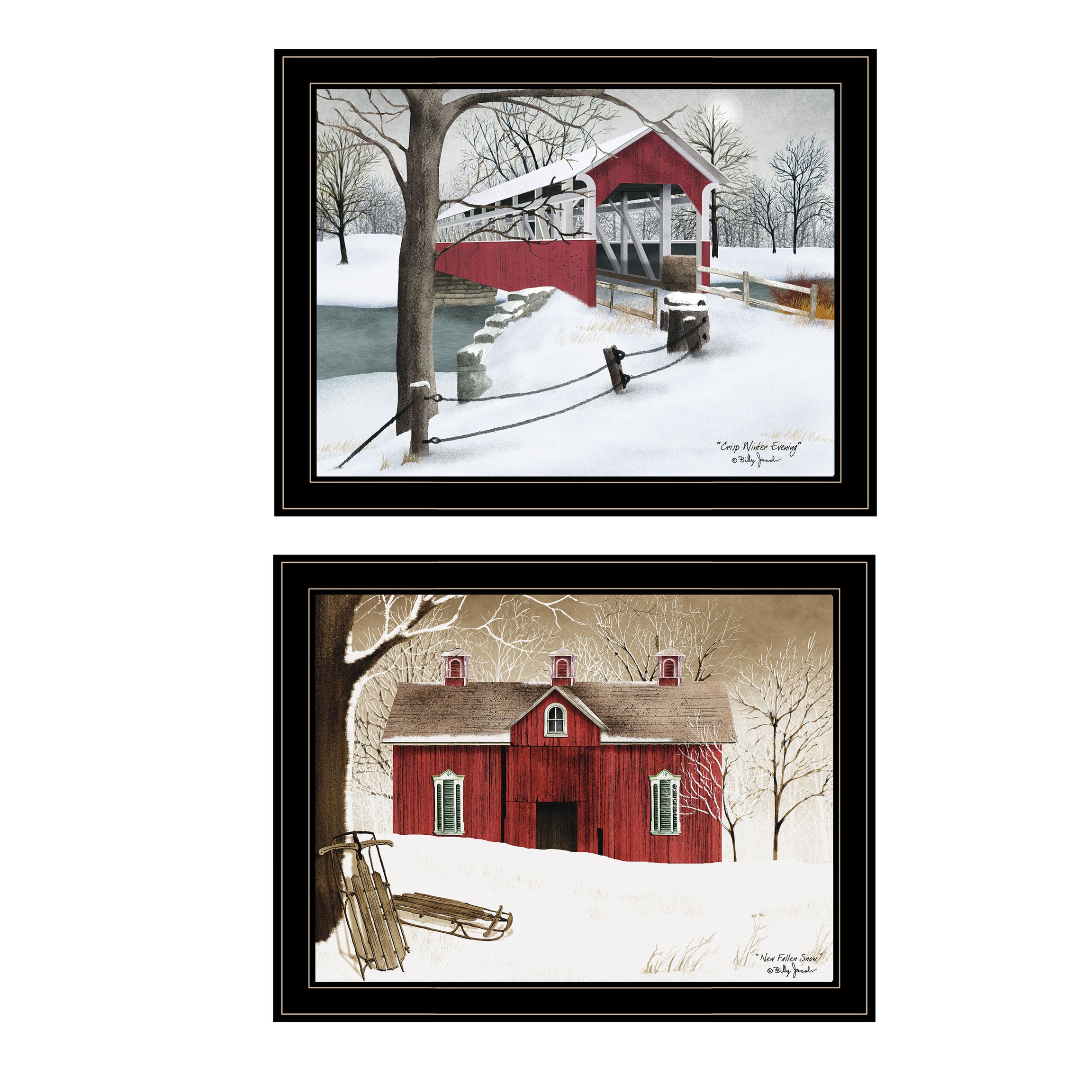 "Crisp & New Fallen Snow" 2-Piece Vignette by Billy Jacobs, Black Frame--1