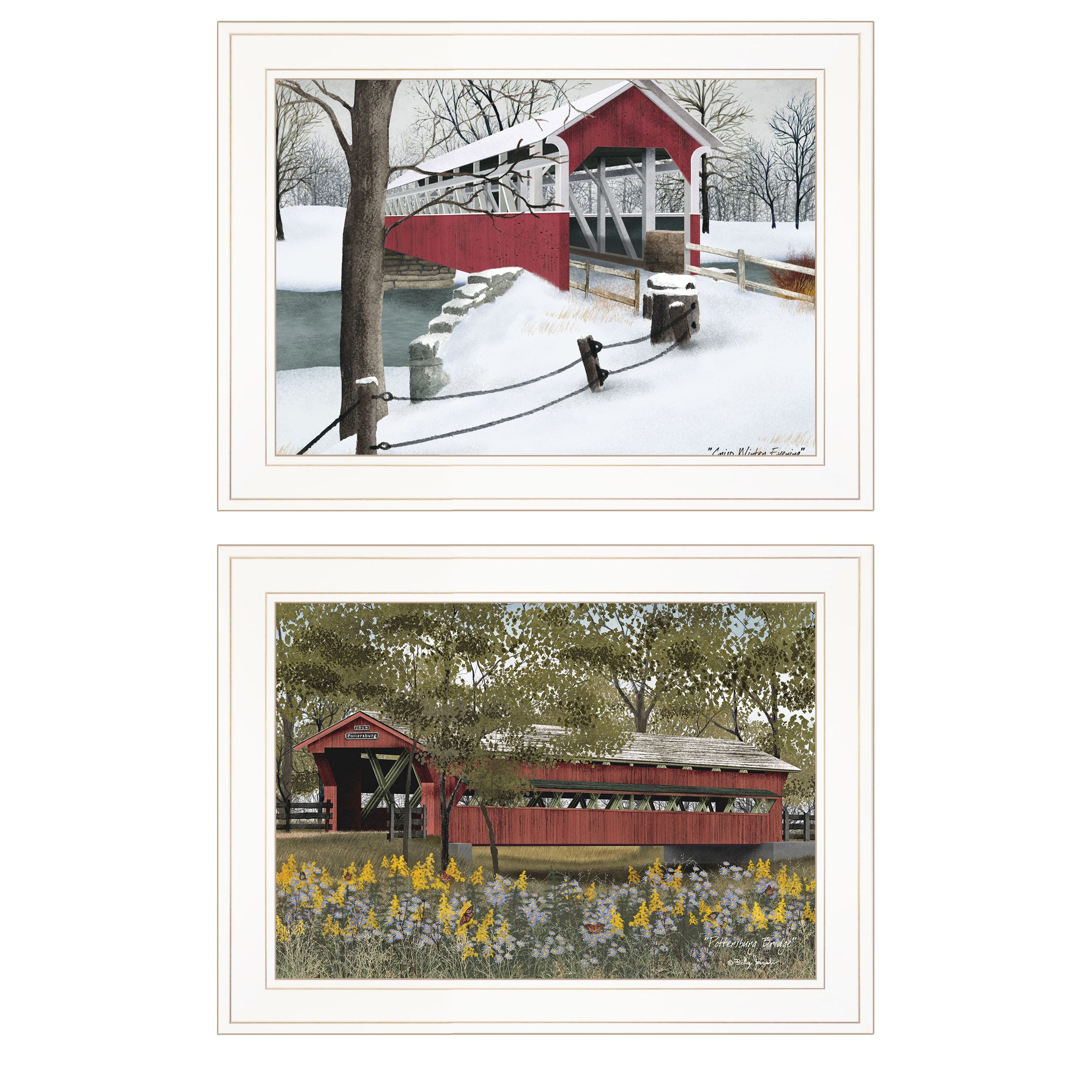 "Covered Bridge Collection" II 2-Piece Vignette by Billy Jacobs, White Frame--1