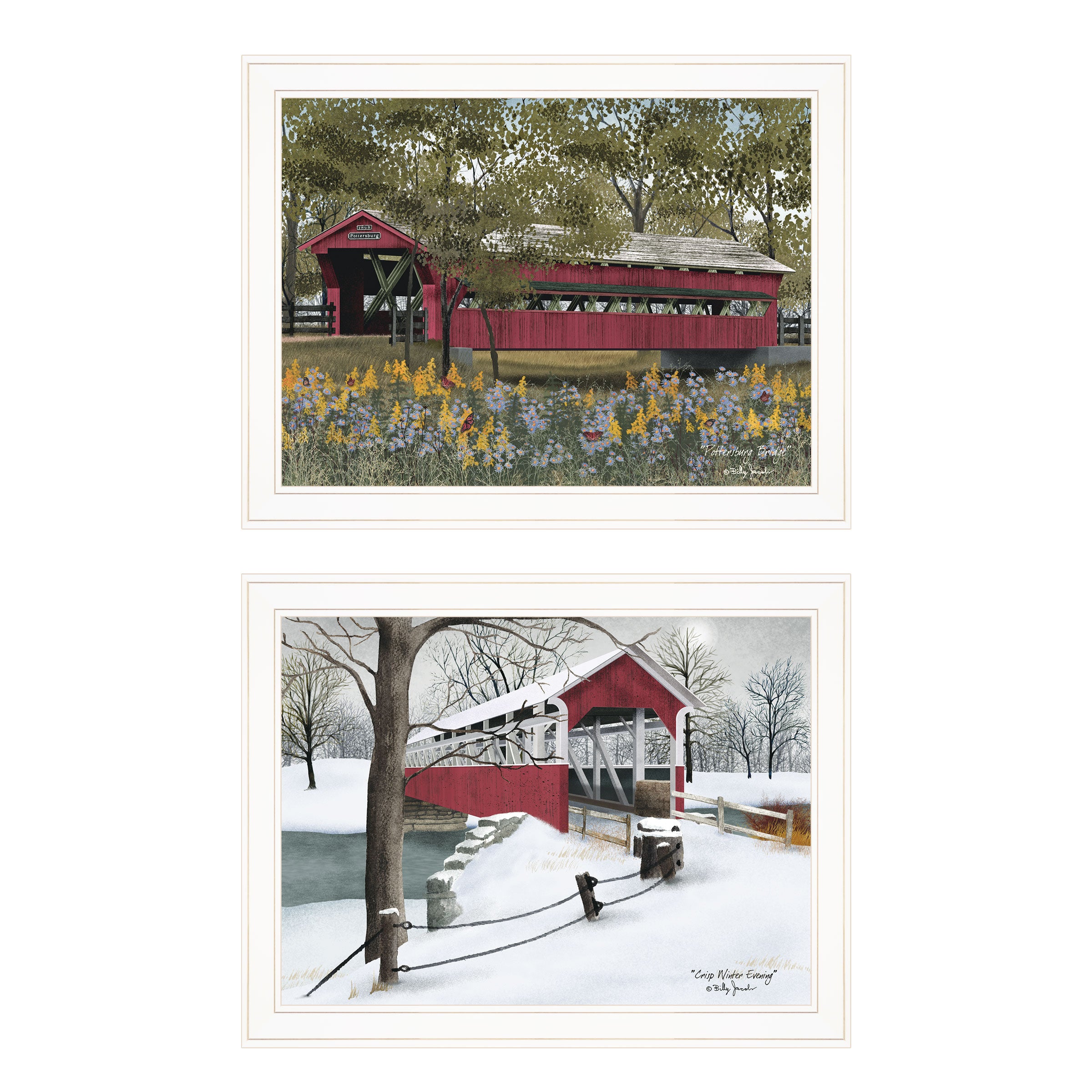 "Covered Bridge Collection" III 2-Piece Vignette by Billy Jacobs, White Frame--1