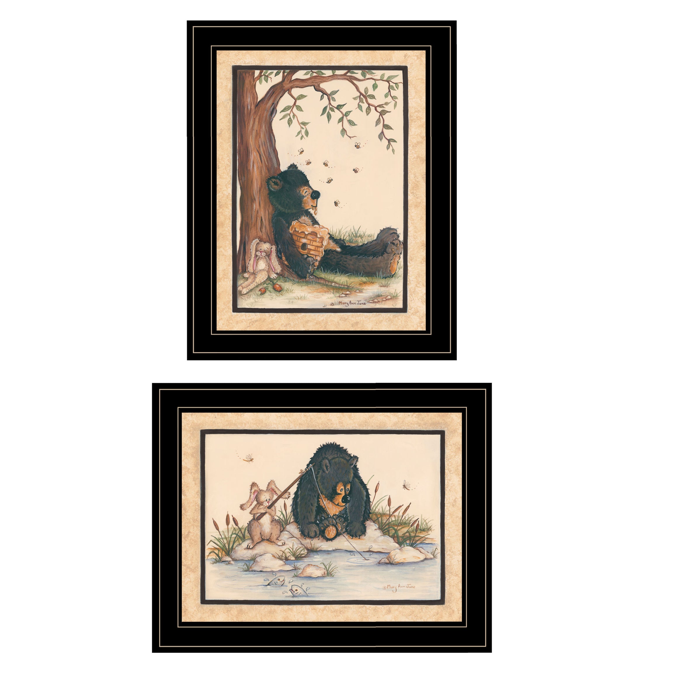 "Gone Fishing" 2-Piece Vignette by Mary June, Black Frame--1