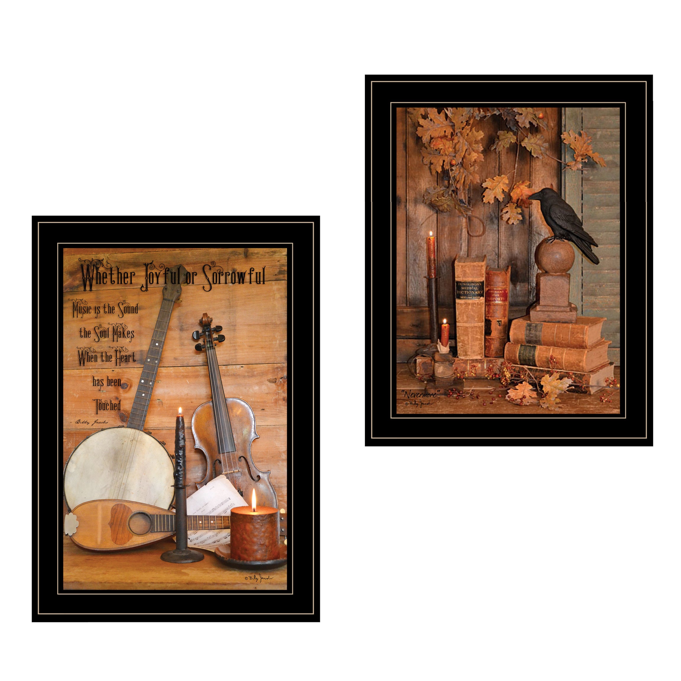 "Music / Nevermore" 2-Piece Vignette by Billy Jacobs, Black Frame--1