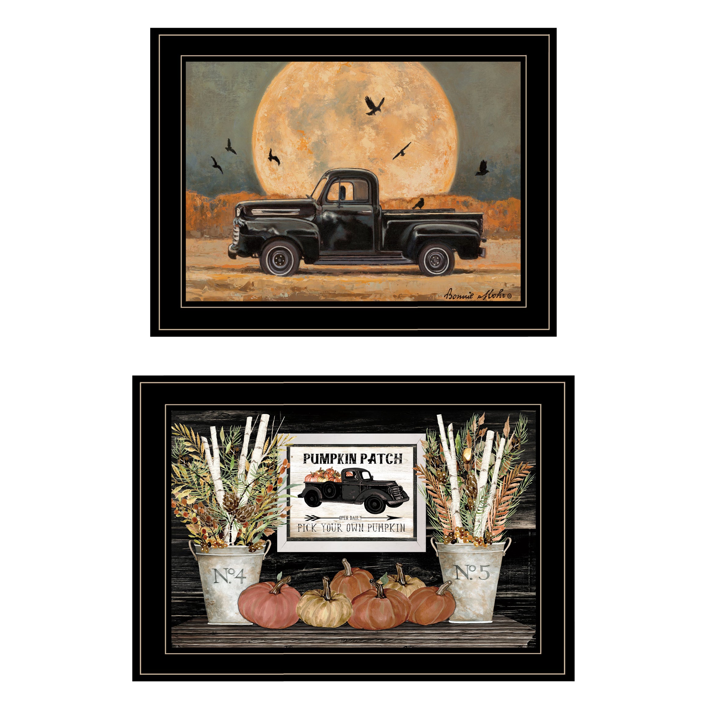 "Harvest Moon" 2-Piece Vignette By Cindy Jacobs & Bonnie Mohr, Ready to Hang Framed Print, Black Frame--1