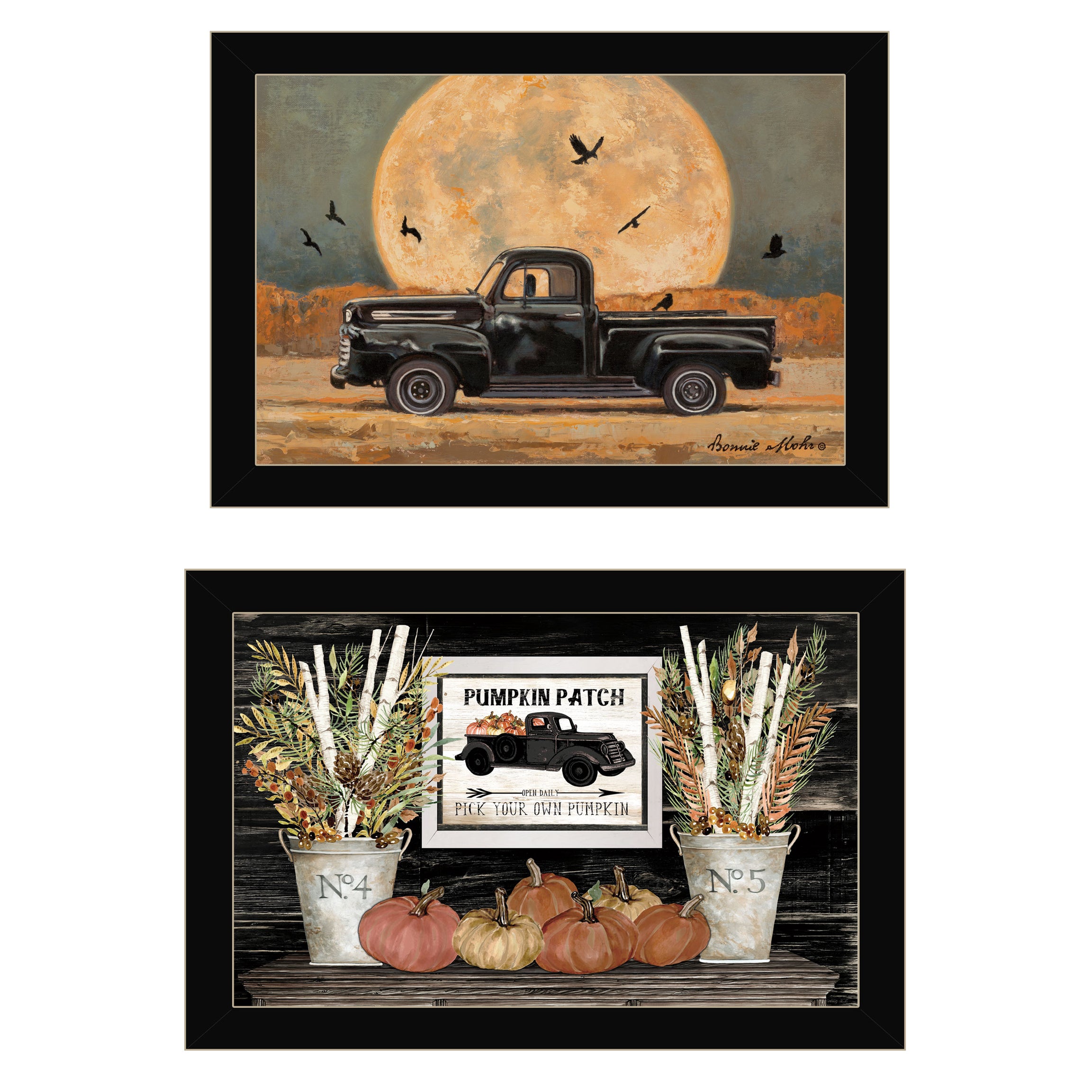 "Harvest Moon" 2-Piece Vignette By Cindy Jacobs & Bonnie Mohr, Ready to Hang Framed Print, Black Frame--1