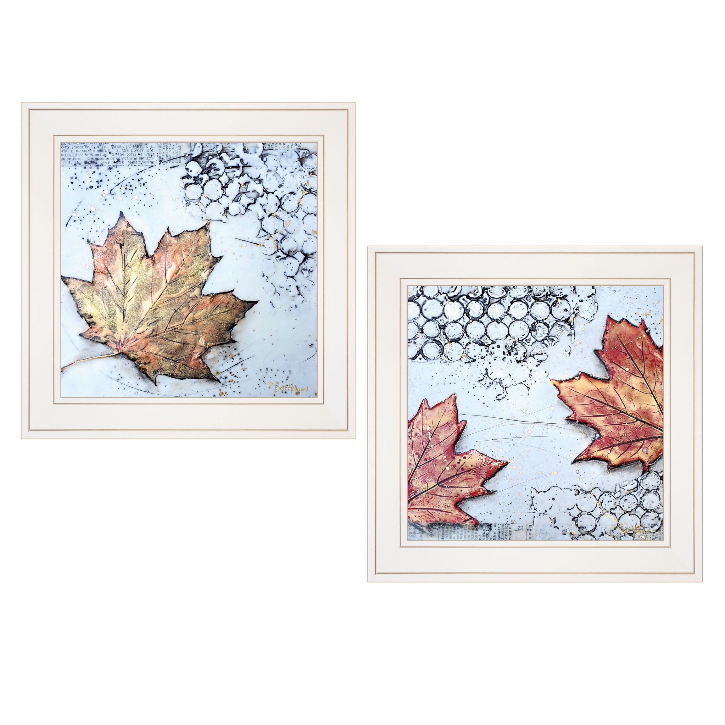 "Channeling Fall Leaves I & III" 2-Piece Vignette By Britt Hallowell, Ready to Hang Framed Print, White Frame--1