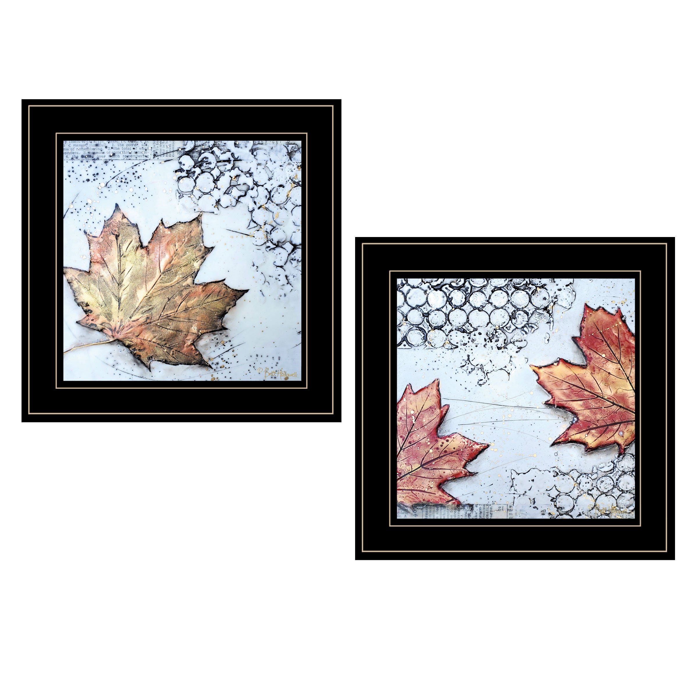 "Channeling Fall Leaves I & III" 2-Piece Vignette By Britt Hallowell, Ready to Hang Framed Print, Black Frame--1