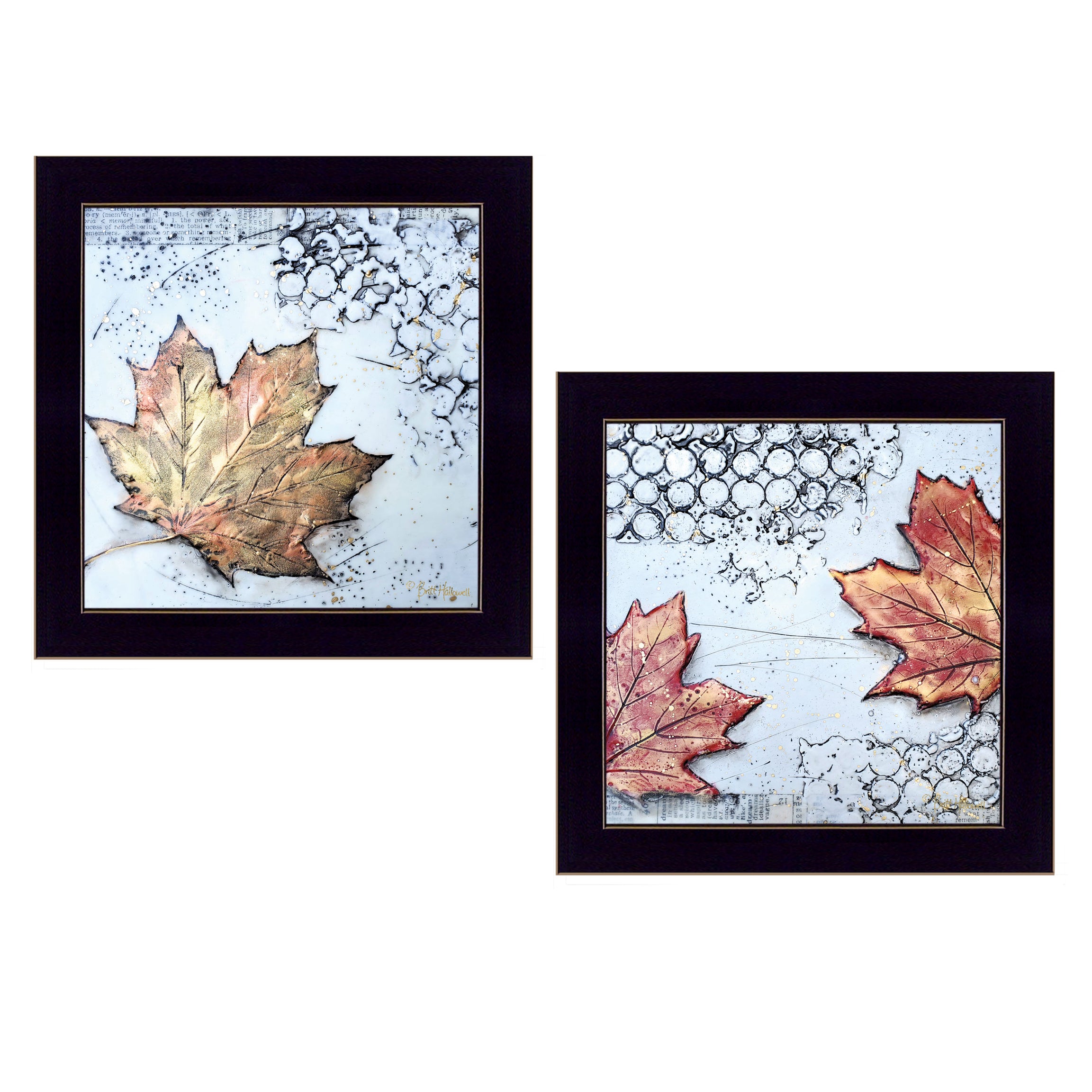 "Channeling Fall Leaves I & III" 2-Piece Vignette By Britt Hallowell, Ready to Hang Framed Print, Black Frame--1