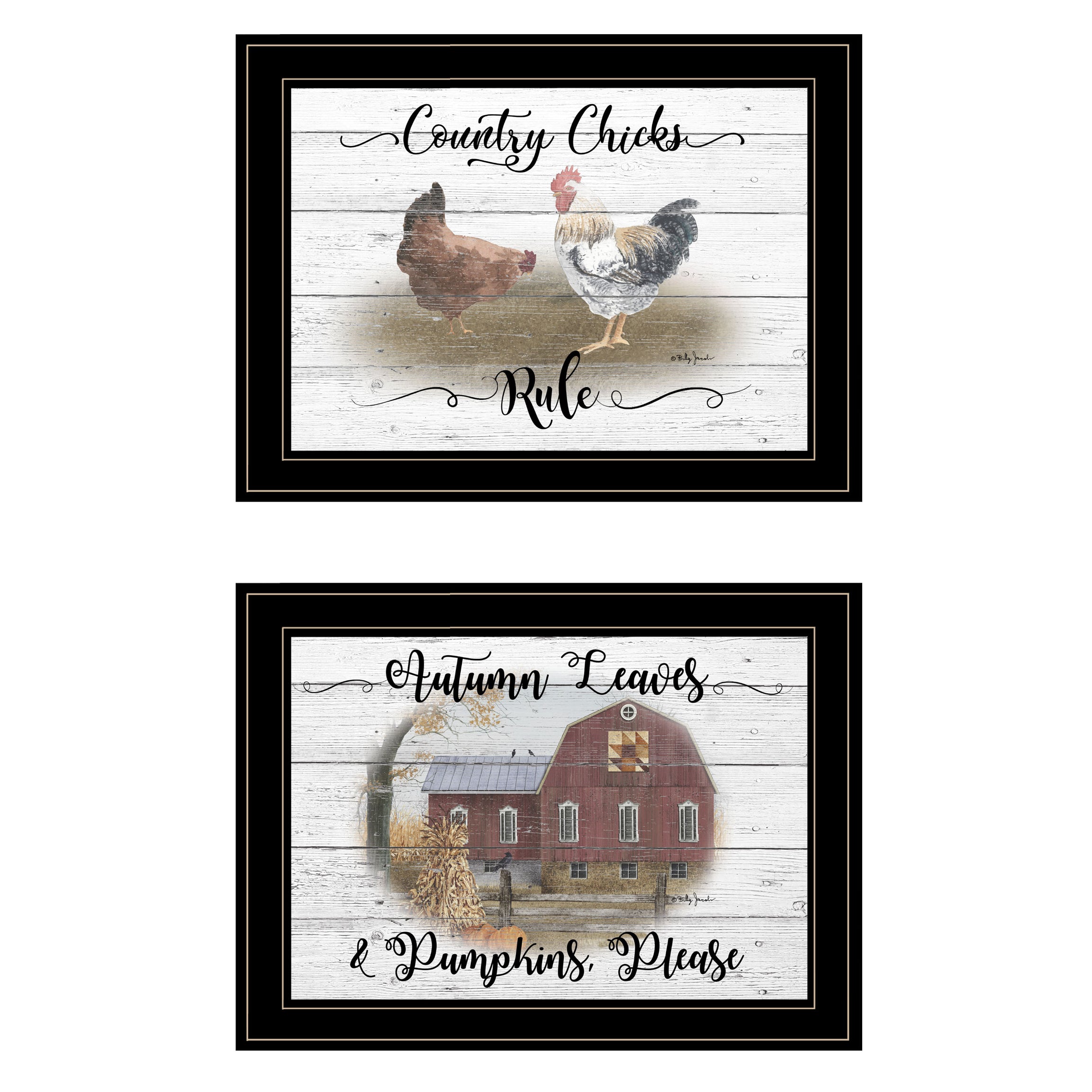 "Country Living" 2-Piece Vignette By Billy Jacobs, Ready to Hang Framed Print, Black Frame--1